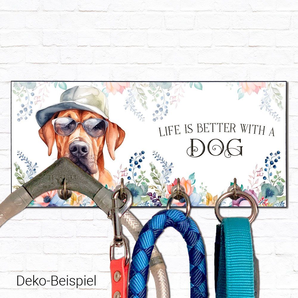 (Garderobe Wandboard für 4 Hundezubehör RHODESIAN Cadouri Hundebesitzer MDF, abgeschrägten für - Hundegarderobe handgefertigt, Ecken, mit Haken), Wandgarderobe mit RIDGEBACK