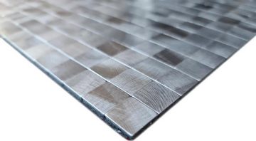 Mosani Aluminium Metall Wandfliese Selbstklebende Mosaik Fliesen Fliesenaufkleber Wanddeko, Silber, Spritzwasserbereich geeignet, Küchenrückwand Spritzschutz