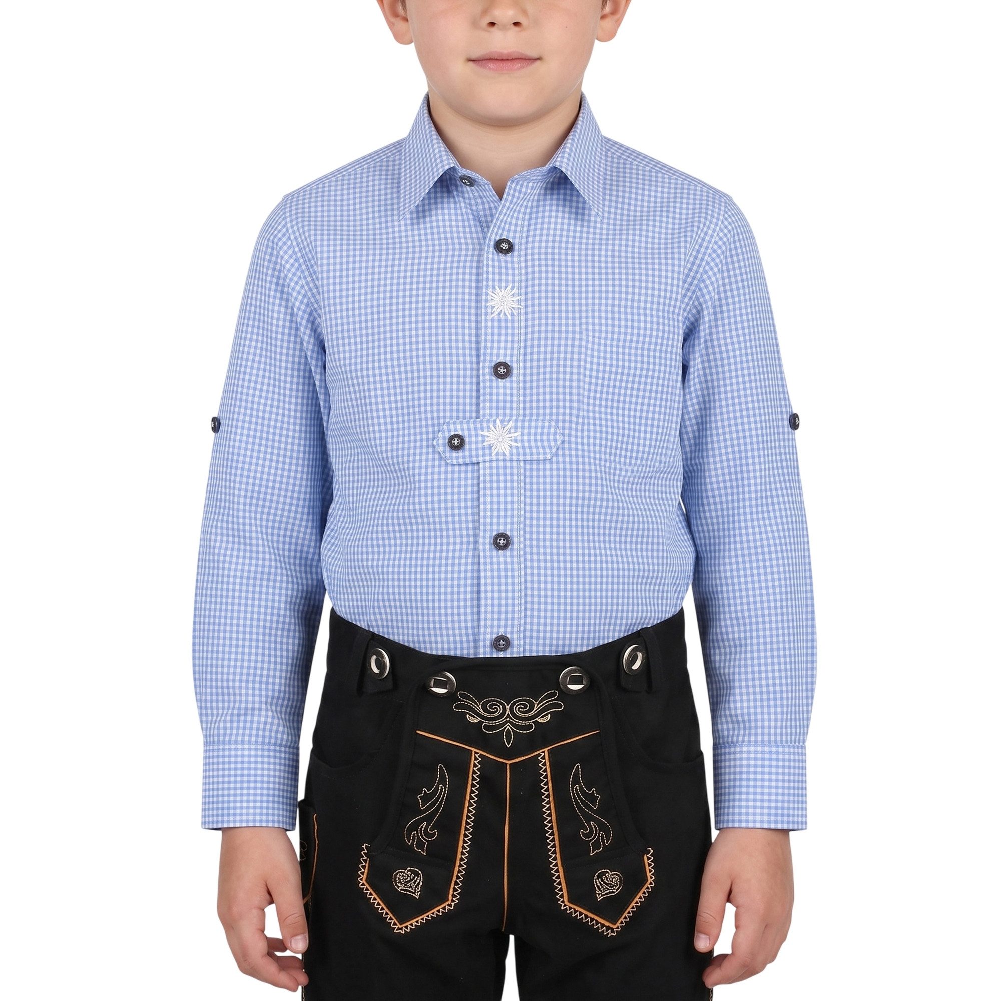German Wear Trachtenhemd GW1223-EW Kinder Trachtenhemd für Trachtenhosen Trachtenmode mit Edelweiß karo