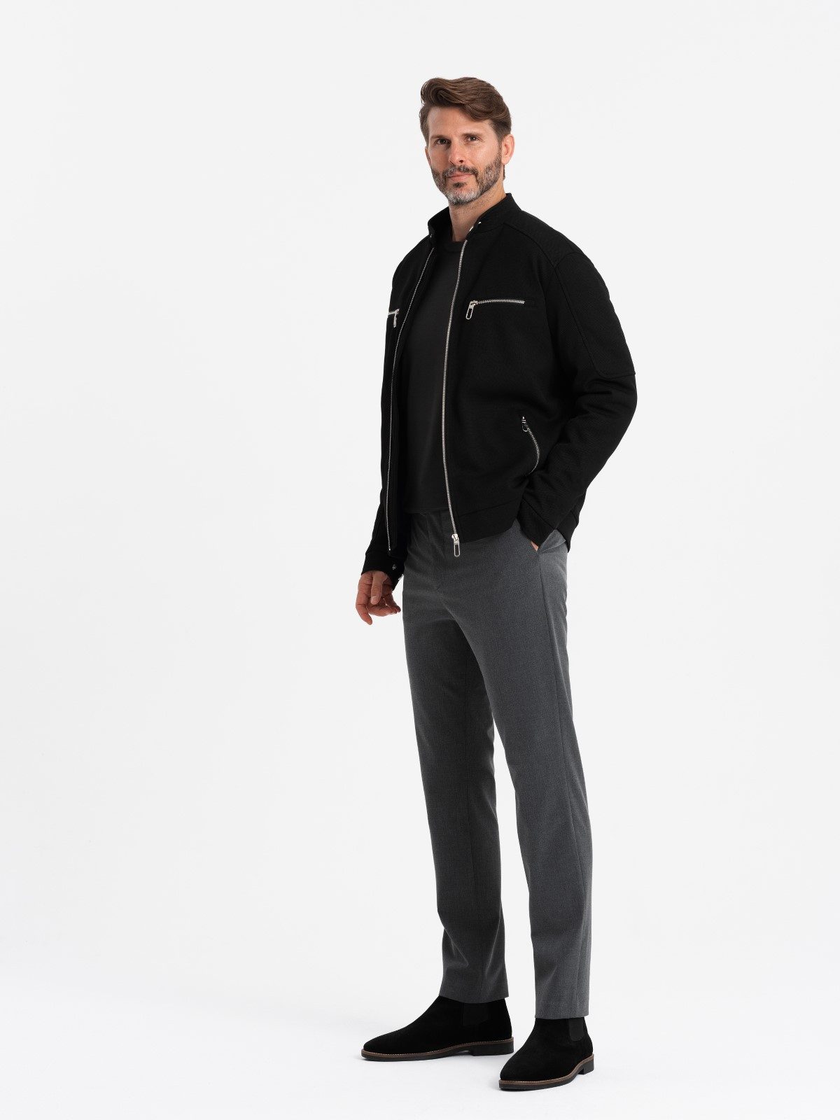 OMBRE Bikerjacke Bikerjacke mit Stehkragen