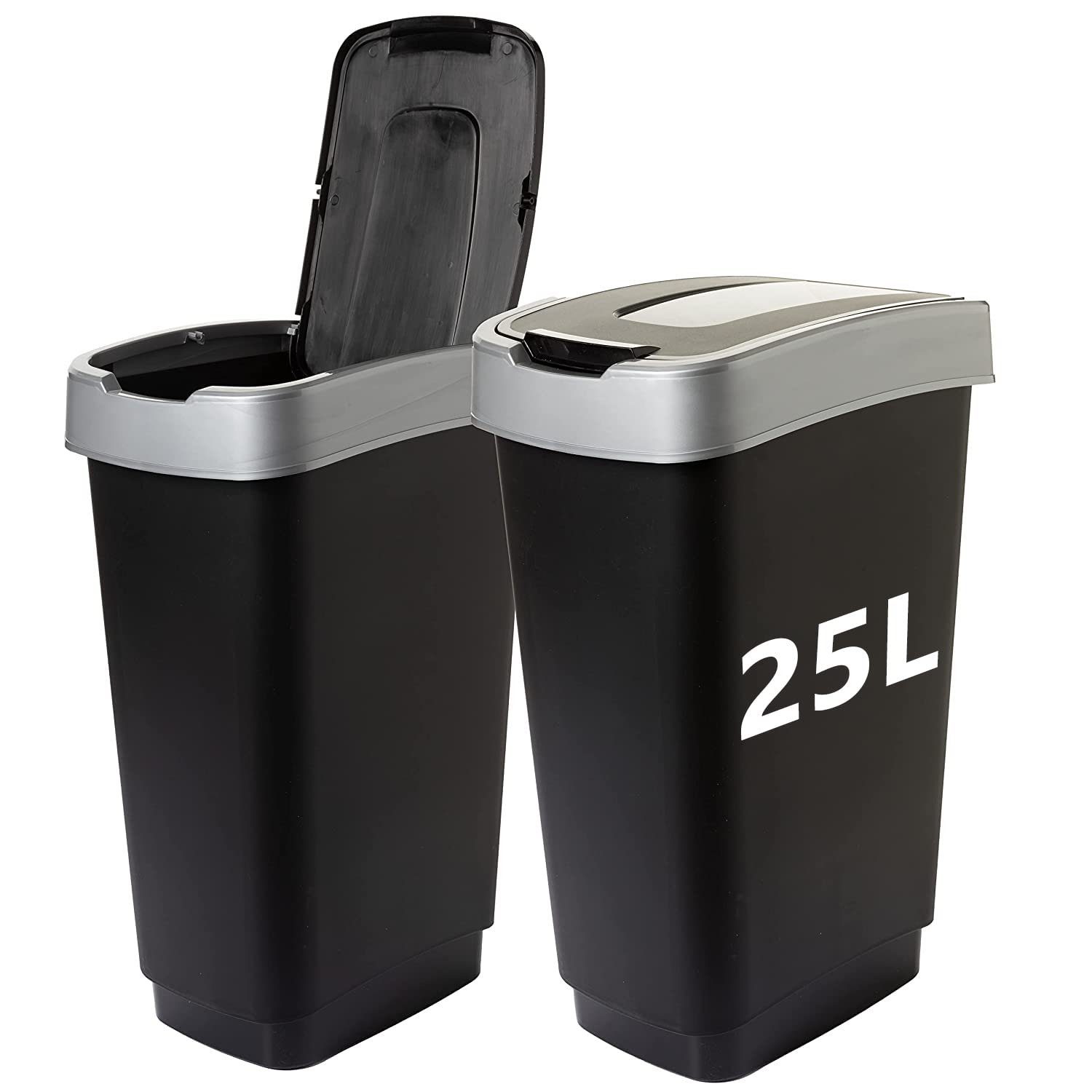 Mülleimer 2 Abfalleimer 25 L mit Schwingdeckel, Mülleimer Küche
