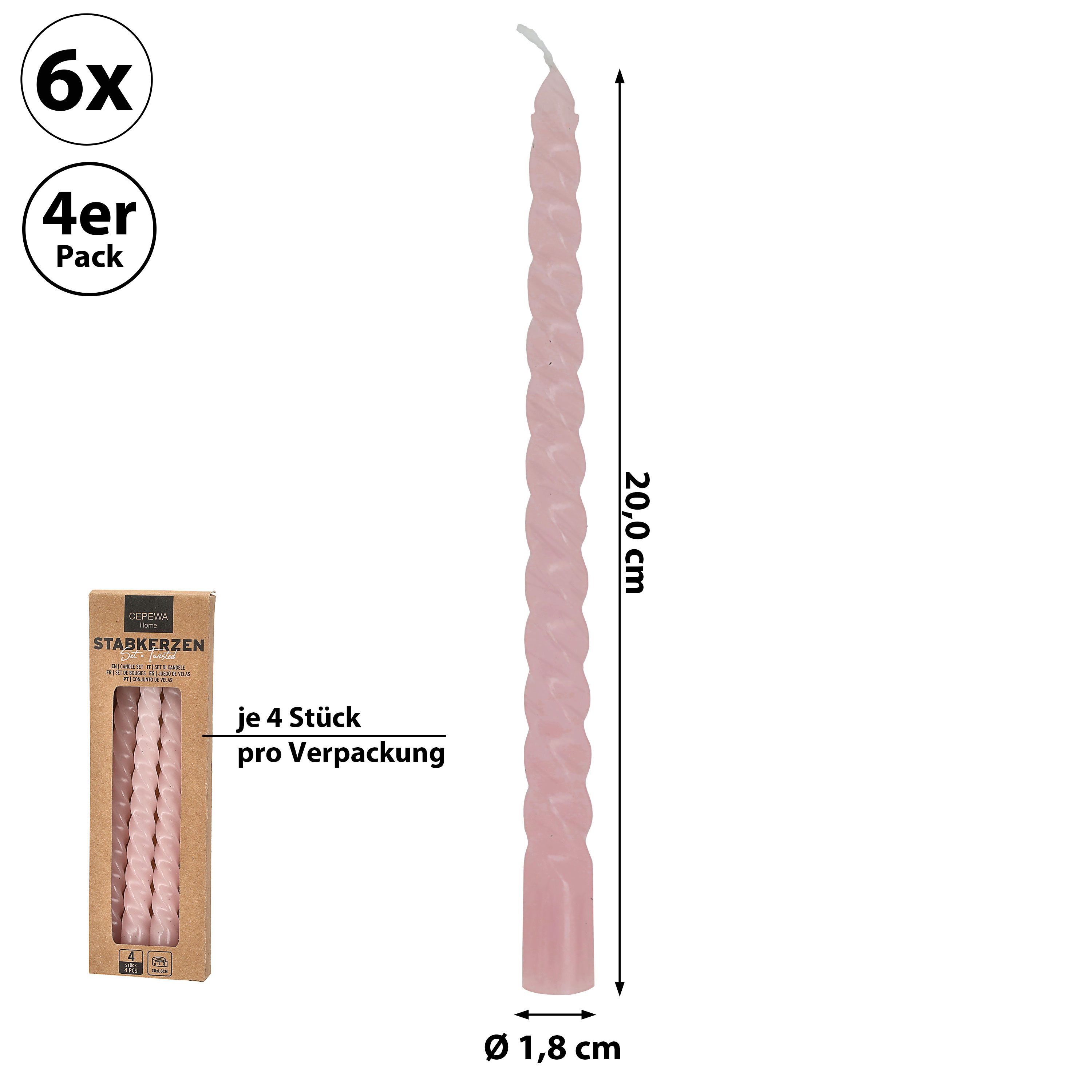 CEPEWA Spitzkerze Stabkerze 'Twisted' 24er Set rosa H20cm Paraffin gedreht günstig online kaufen