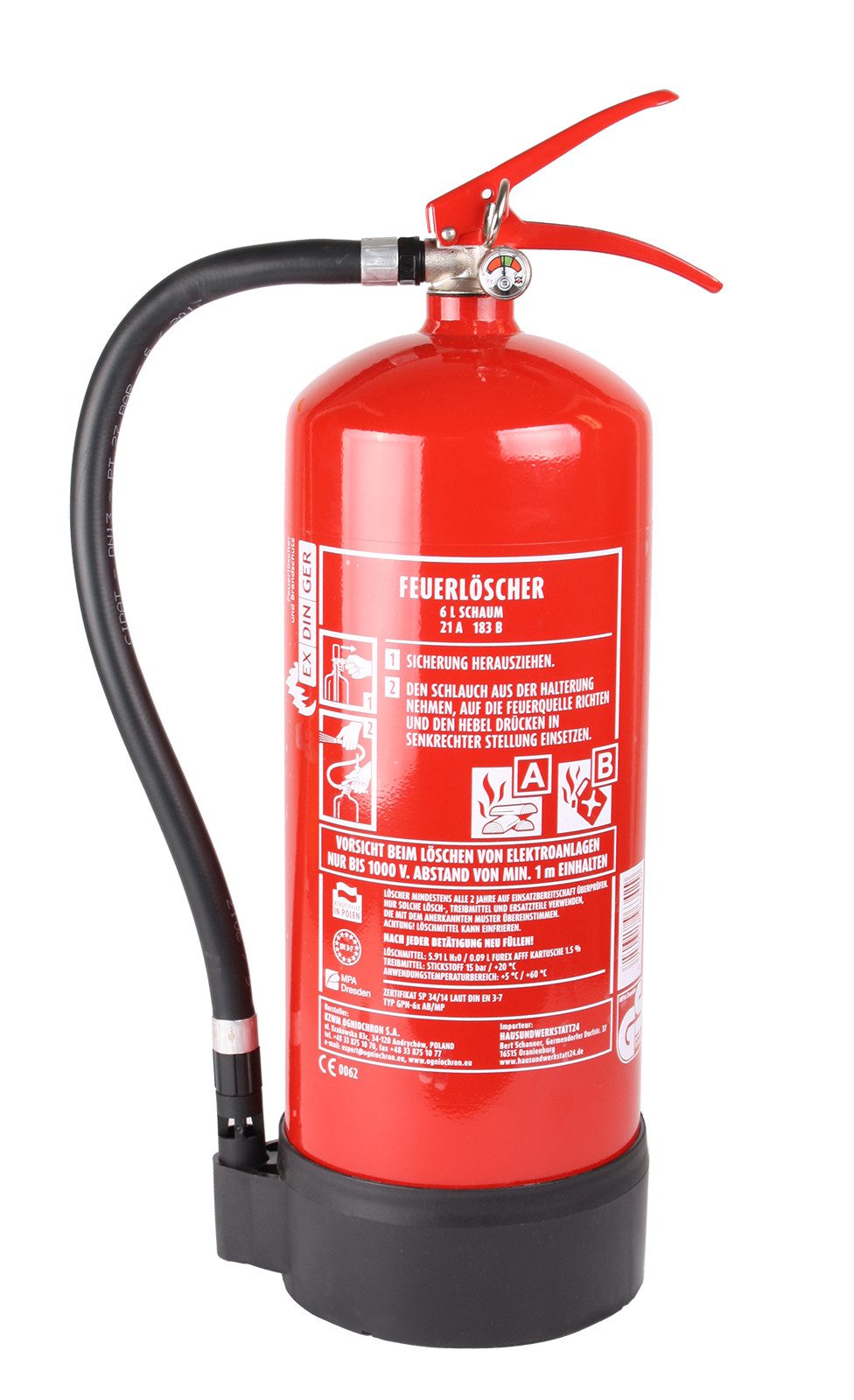 EXDINGER Schaum-Feuerlöscher 6l Feuerlöscher Schaum AB 6 LE mit Halterung Dauerdrucklöscher, Dauerdruck, AB Schaum, (1-St) Dauerdrucklöscher mit Halterung