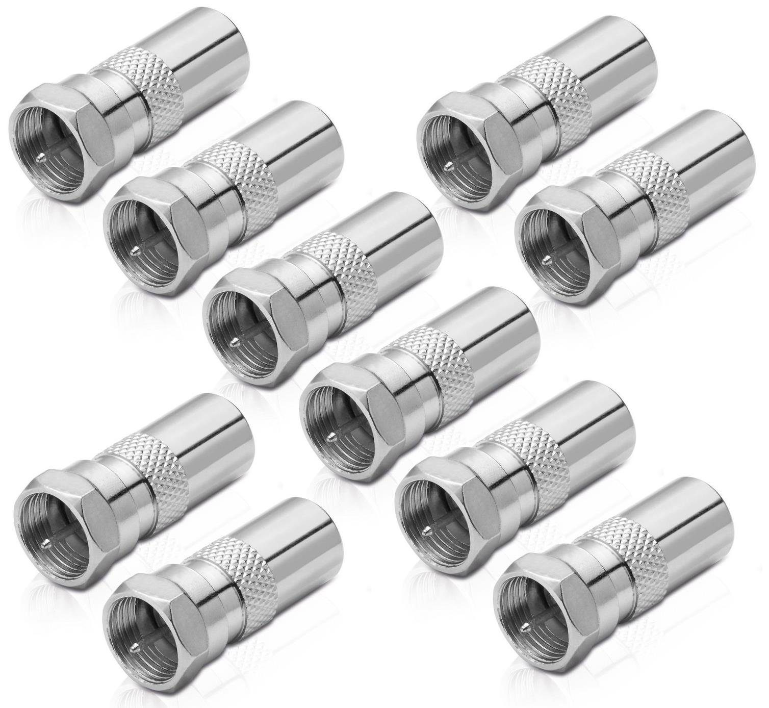 TV Stecker Set – 4 Koax Stecker + 4 Koax Kupplungen, Vernickelt, Schraubbar, Für Kabel-TV & SAT