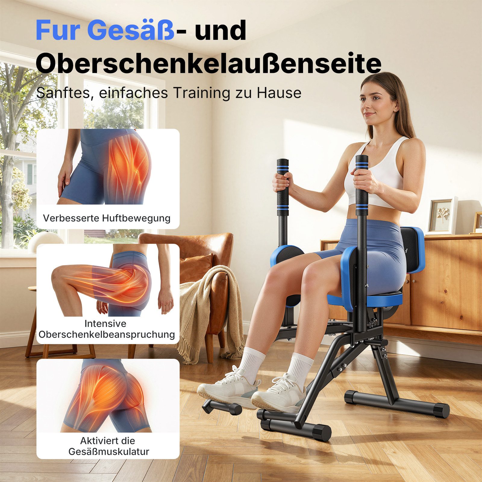 MERACH Bauchtrainer Hüftabduktor, 3-in-1 Heimtrainer für Brust, Po & Beine  (6‑Stufen‑Beintrainer mit Widerstandsband, verstellbare Polster, 1-St., Formt Po & Beine, für Frauen & Männer, effektives Training zu Hause), Po-Trainer, Beintrainer, Hüfttrainer, bis zu 150 kg