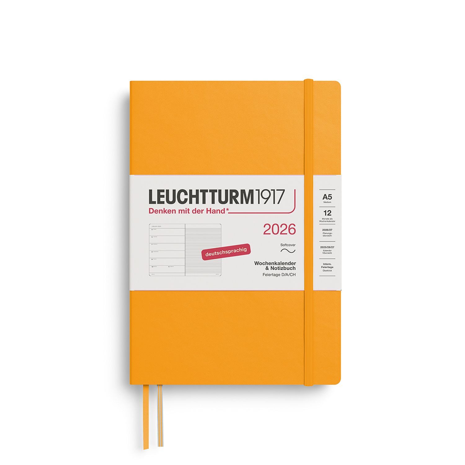 Leuchtturm1917 Taschenkalender Wochenkalender 2026 & Notizbuch Medium A5 Softcover Rising Sun
