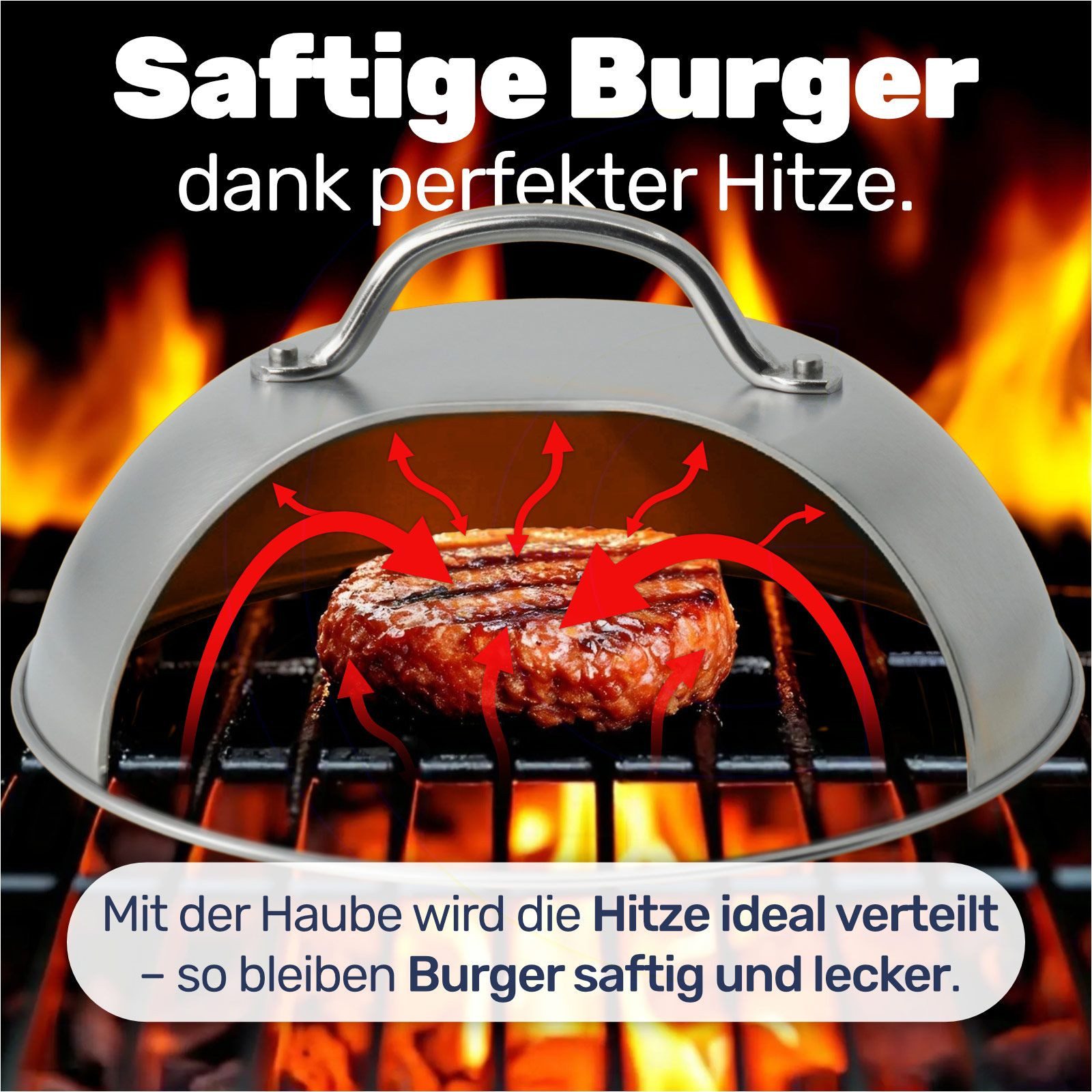 Gravidus Burgerpresse Smash-Burger Maker Set 4-teilig mit Haube, Pressen und BBQ-Wender, Edelstahl, Kunststoff, Holz