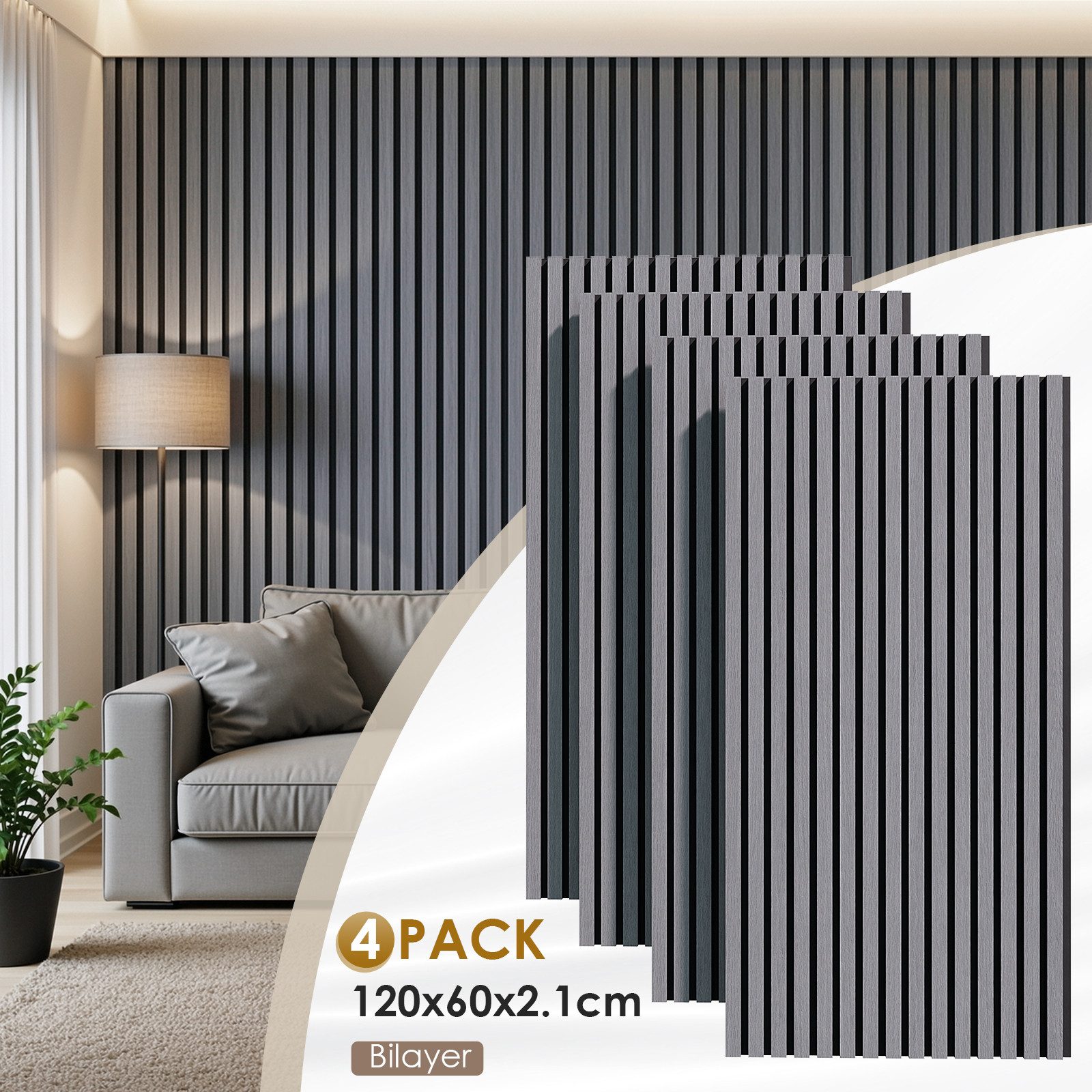 TLGREEN 3D Akustikpaneele Holz MDF Schalldämpfung, BxL: 60x120 cm, 2,88 qm, (4 Stück Wandpaneele Holzoptik, Wandverkleidung Wandpaneele für effektiven Schallschutz) für Wohnzimmer, Büro, Garderobe, Eiche