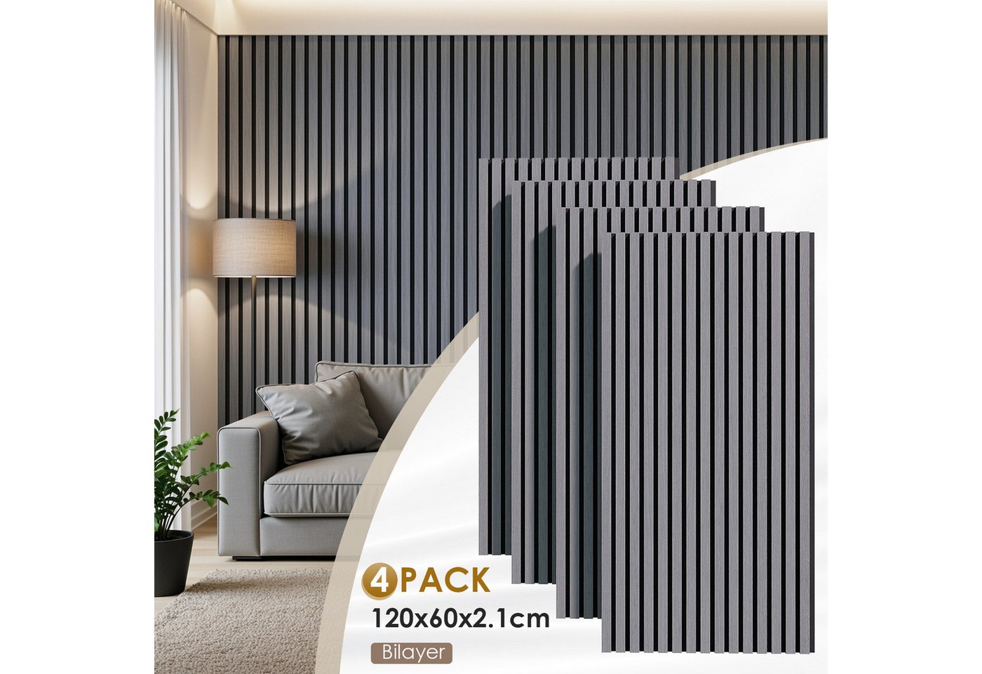 TLGREEN Wandpaneel 3D Akustikpaneele Holz MDF Schalldämpfung, BxL: 60x120 cm, 2,88 qm, (4 Stück Wandpaneele Holzoptik, Wandverkleidung Wandpaneele für effektiven Schallschutz) für Wohnzimmer, Büro, Garderobe, Eiche