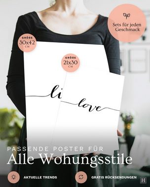 Heimlich Poster Set als Wohnzimmer Deko, Bilder DINA3 & DINA4, Live Love, Sprüche & Texte
