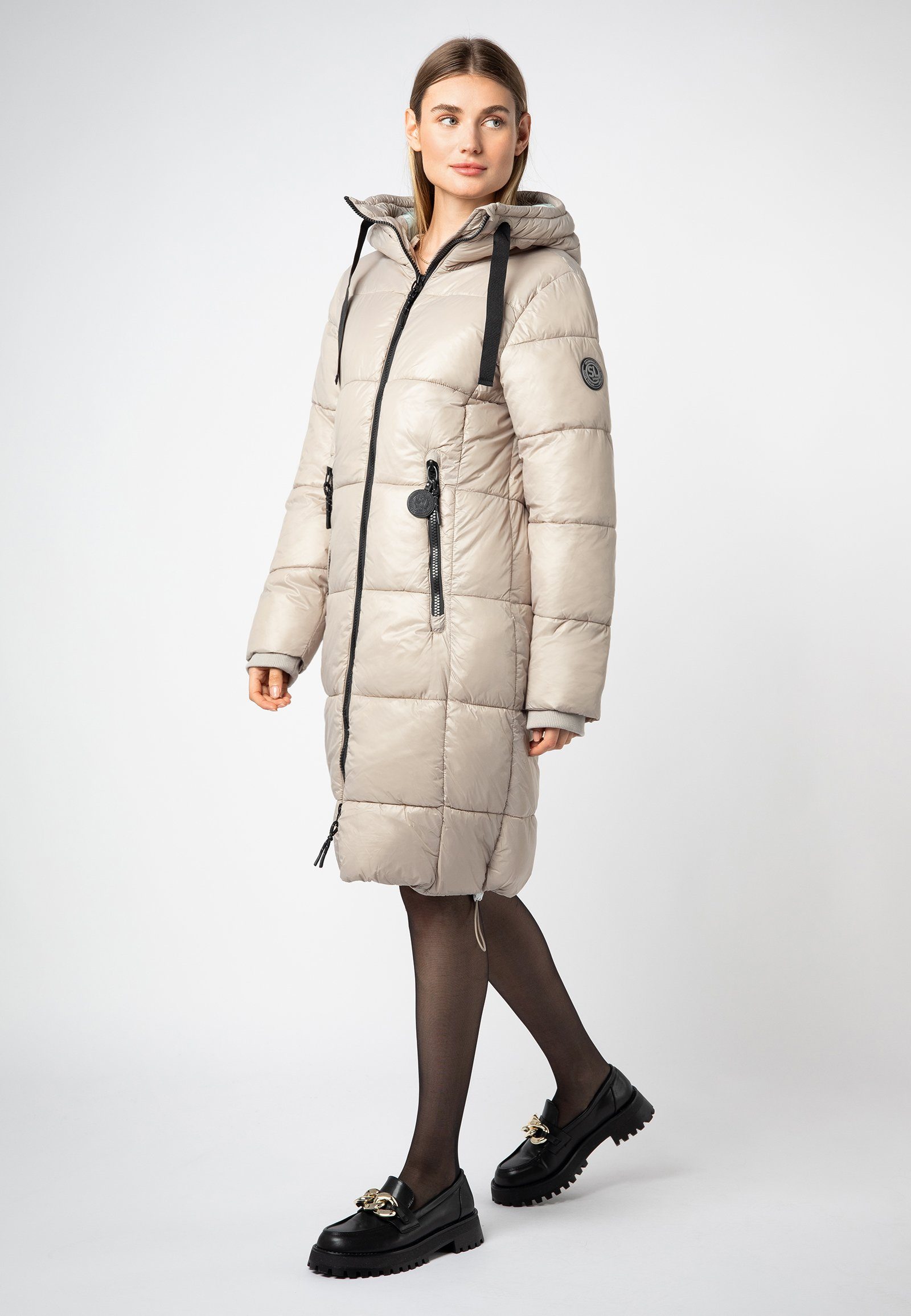 SUBLEVEL Wintermantel Langer Damen Steppmantel mit großer Kapuze
