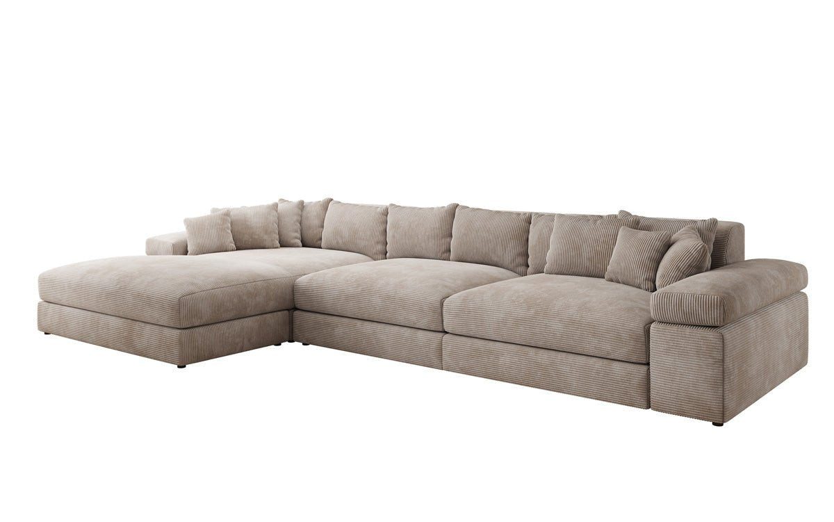 Luxusbetten24 Sofa Designer Sofa Bernardo L Maxi in Cord, mit breiter Ottomane