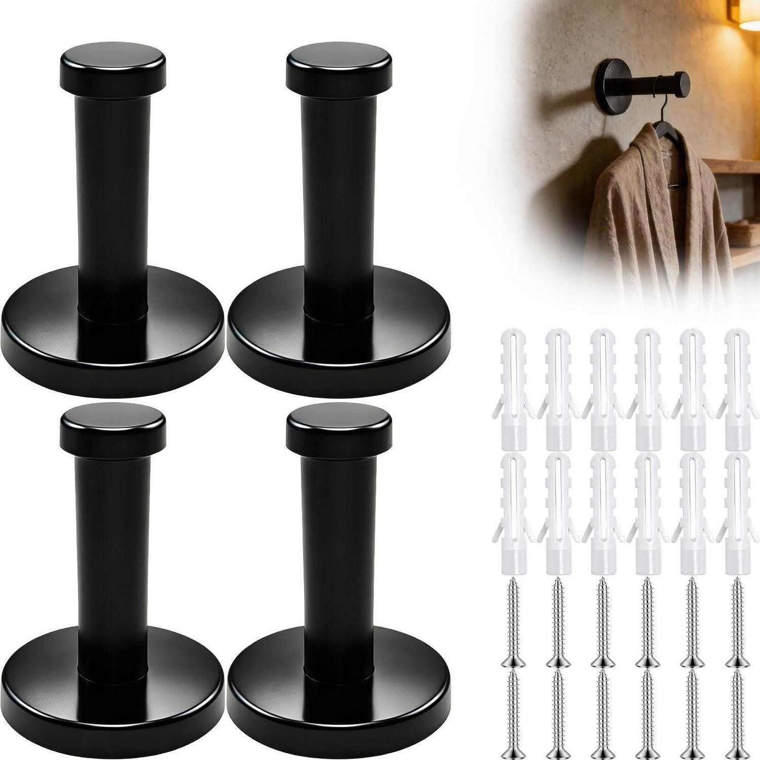 LuxusKollektion Wandhaken 4er Set Edelstahl Wandhaken Schwarz Rund, (4-St)