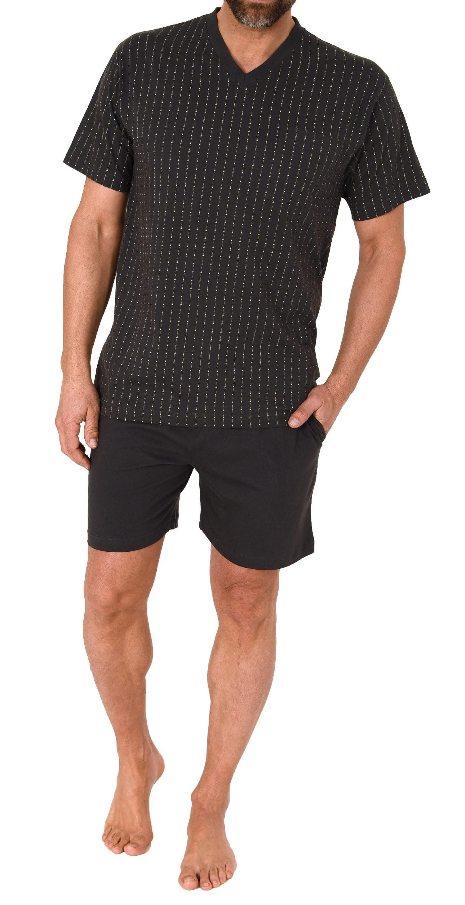 Pyjama Herren Schlafanzug Kurzarm Shorty Pyjama – Streifenoptik