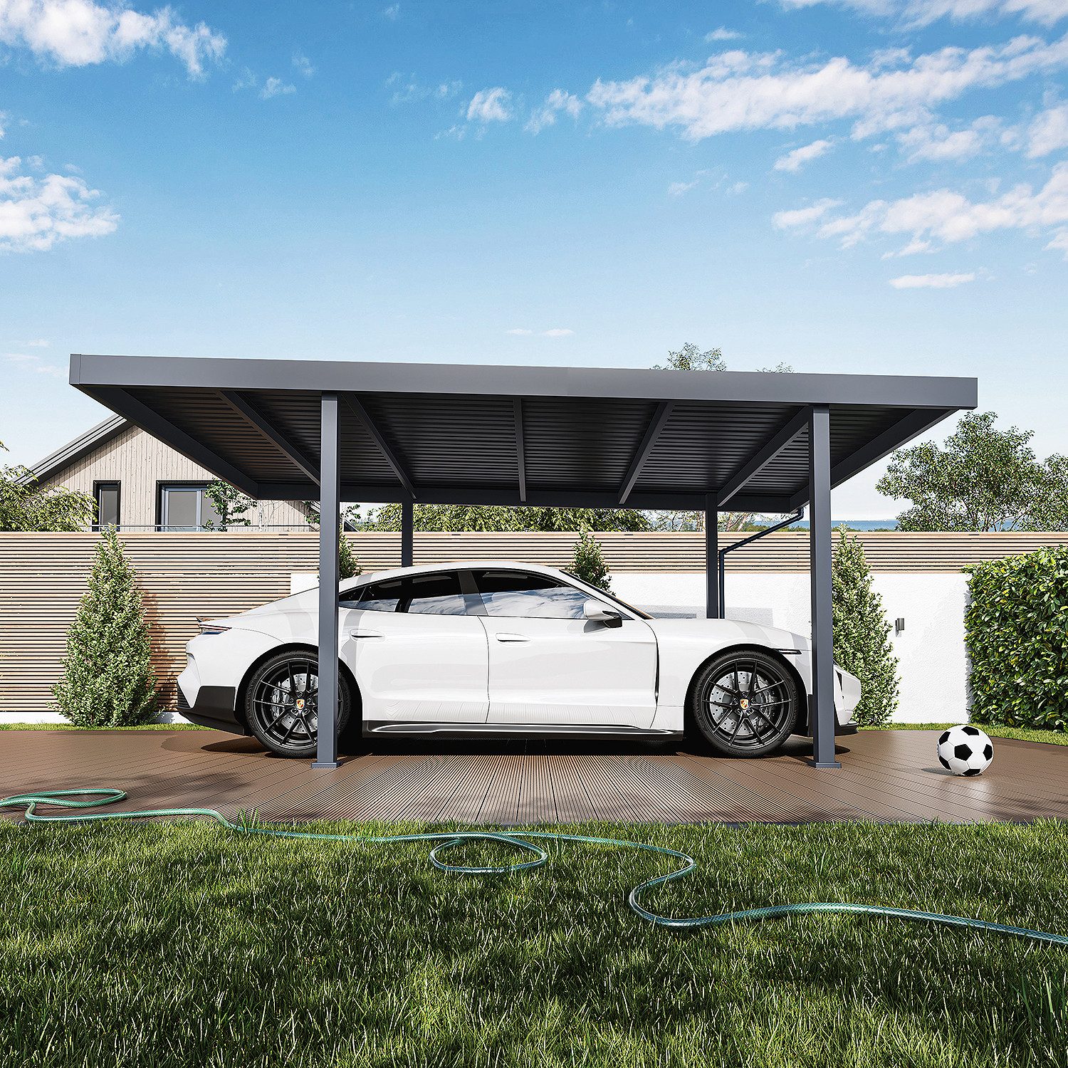 Weide Einzelcarport Metta Stahl-Carport 3,2 x 5,5 m mit Pultdach in Anthrazit, BxT: 550x320 cm, 255 cm Einfahrtshöhe