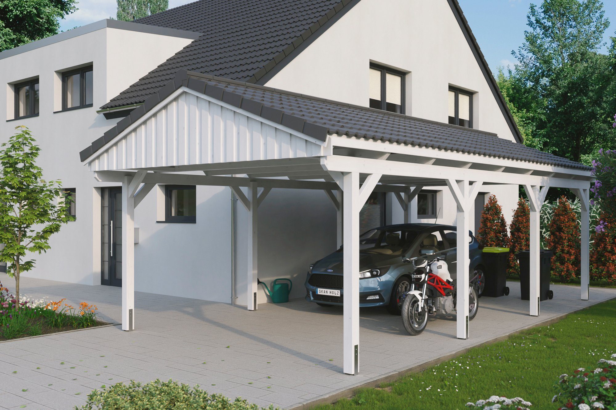 Skanholz Einzelcarport Fichtelberg, BxT: 423x808 cm, 379 cm Einfahrtshöhe, mit Dachlattung