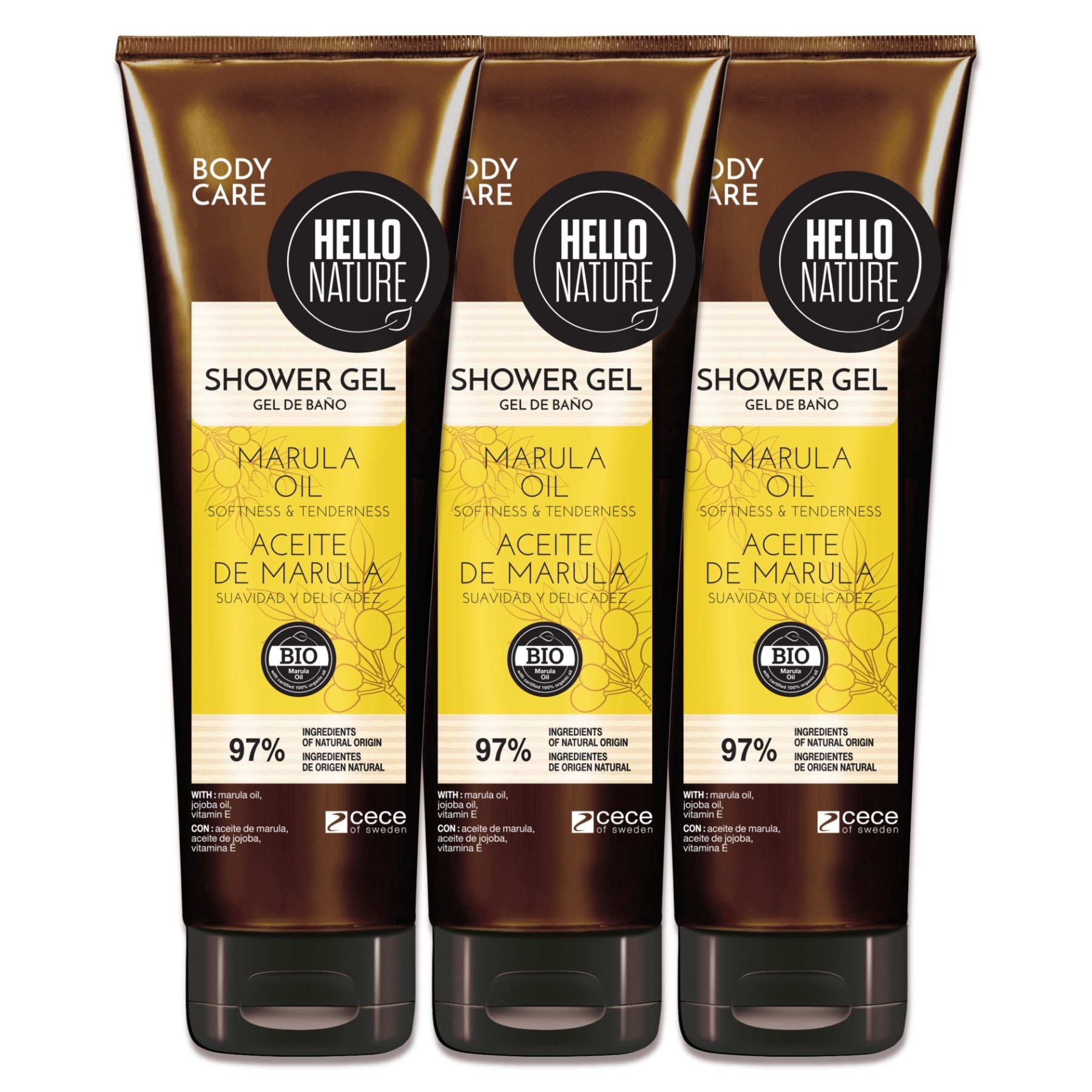 Hello Nature Duschgel Duschbad Herren Damen Shower Gel Waschmittel mit Marula Öl Bio Vegan, 3-tlg., Duschgel, Hautpflege, Waschgel, Hello Nature