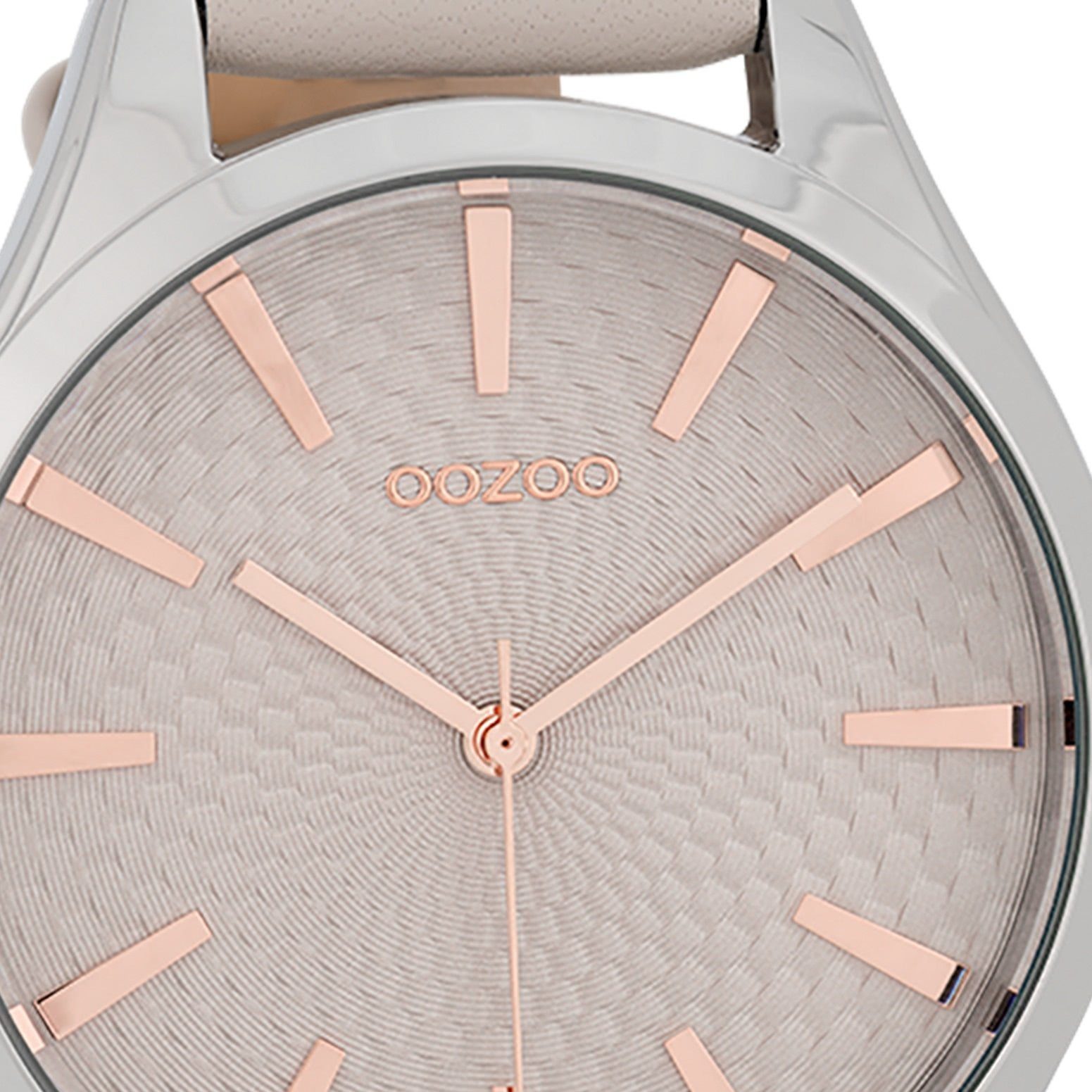 rund, Fashion 42mm), Damen Lederarmband Timepieces, (ca. Oozoo groß Damenuhr Armbanduhr Quarzuhr grau, OOZOO
