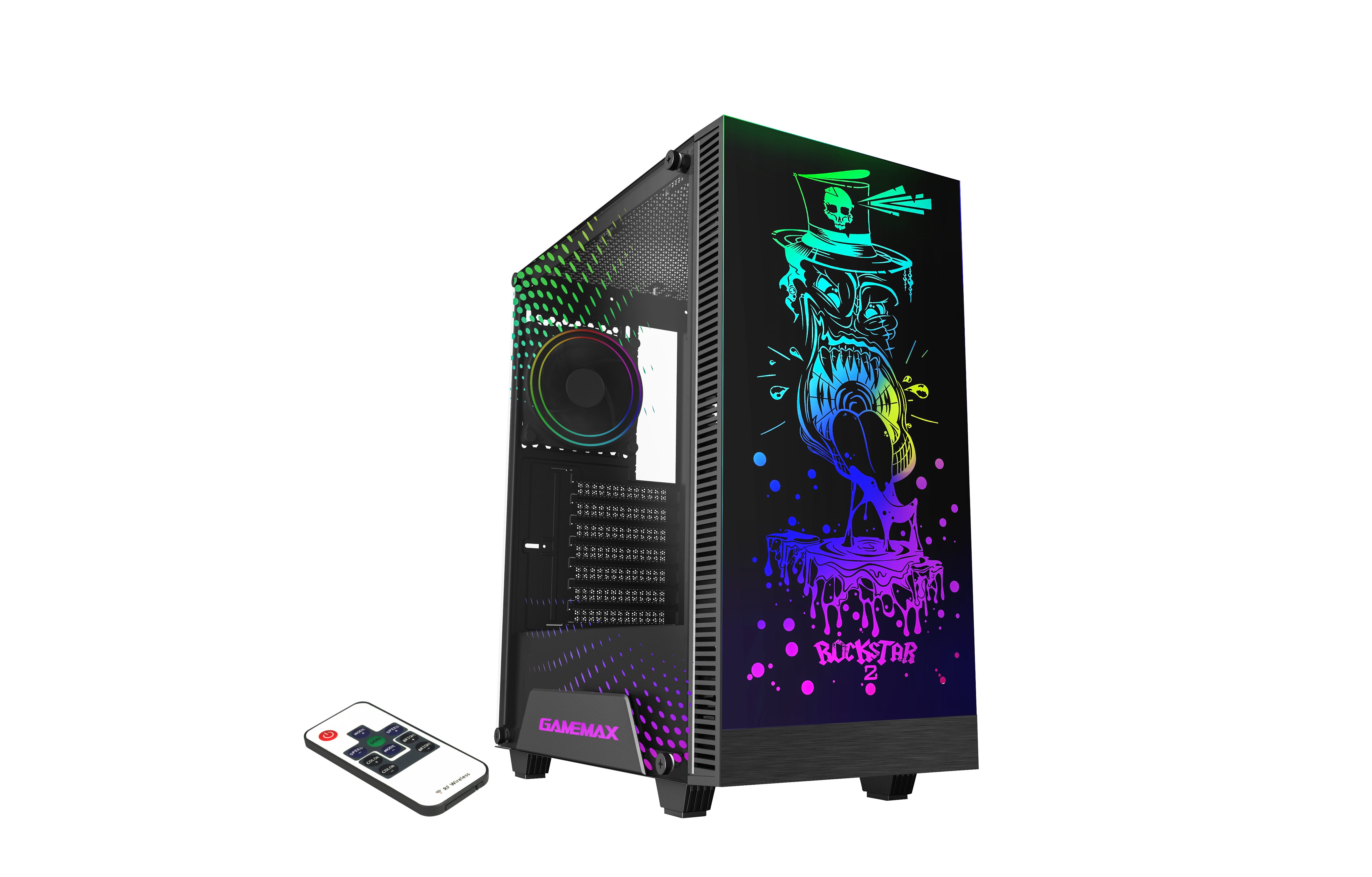 GAMEMAX Gaming-Gehäuse Rockstar2 Midi Tower, ohne Netzteil, ATX USB 2.0, USB 3.0, Audio, gehärtetes Glas