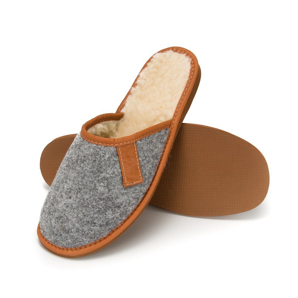 Home & Joy Casual Leder o. Filz Hausschuh (aus Leder o. Filz, rutschfest, bequem, weich, leicht, atmungsaktiv) Damen & Herren Pantoffeln Latschen Schlappen Slipper Pantoletten