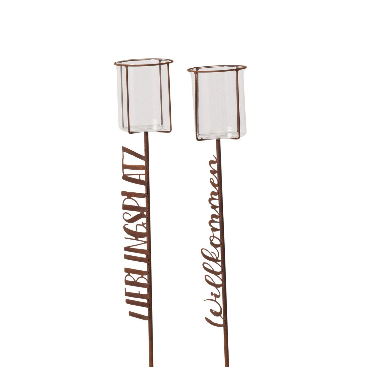 BOLTZE Teelichthalter Gartenstab 2er Set aus Metall mit Teelichthalter "Lieblingsplatz & Wil