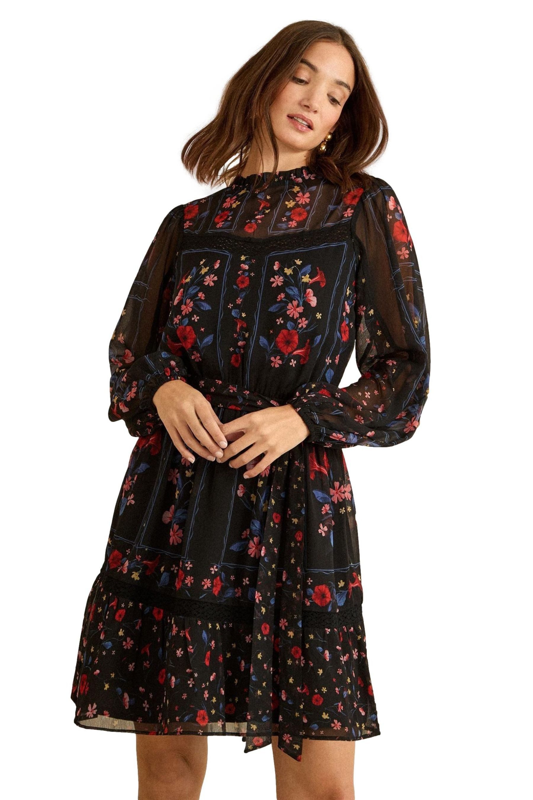 Minikleid Love & Roses Geblümtes Minikleid mit Spitzenbesatz