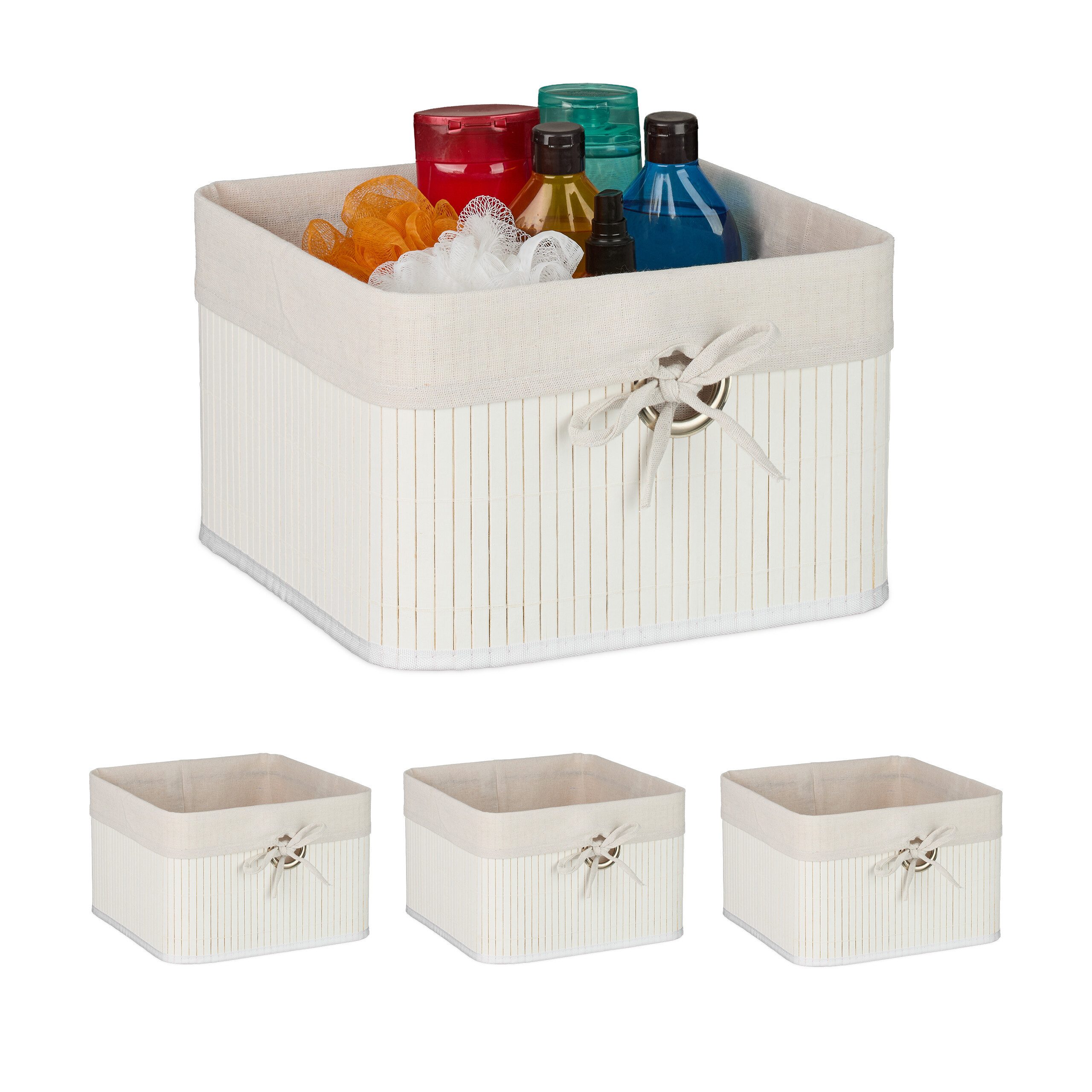 relaxdays Regalkorb Aufbewahrungskorb Set aus Bambus (4 St), weiß günstig online kaufen