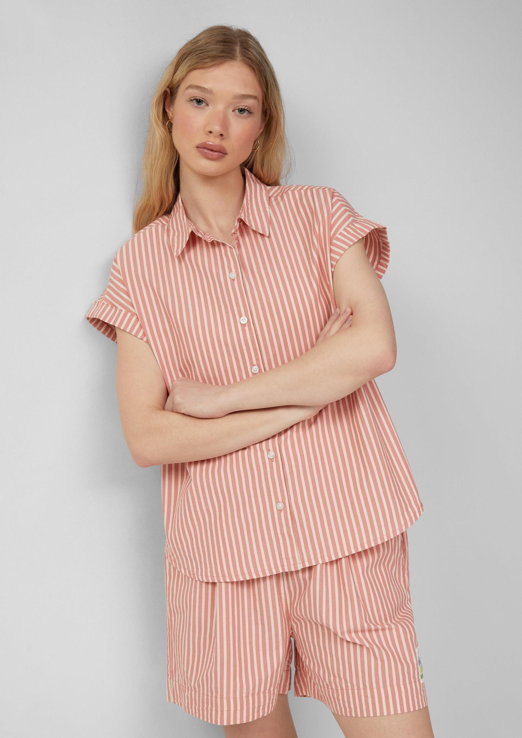 QS Kurzarmbluse Bluse Streifenbluse mit überschnittenen Schultern