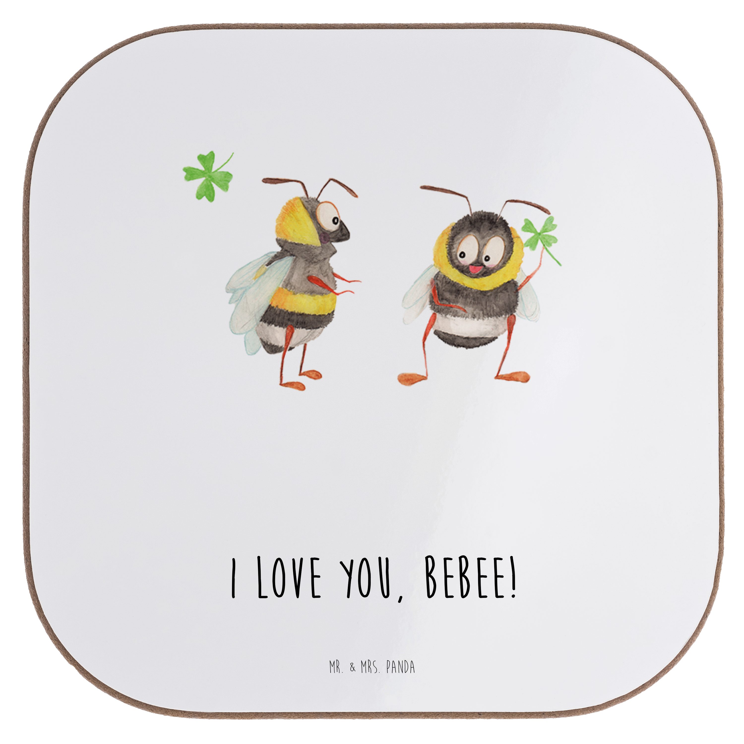 Mr. & Mrs. Panda Getränkeuntersetzer Bienen Paar - Weiß - Geschenk, Liebe, für Männer, Mitbringsel, Glasun, 1-tlg.