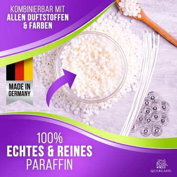 Quergang Paraffinwachs Pastillen 2kg inkl. Dochte und Dochthalter - Kerzenwachs Wachsgranulat für, optimale Ergebnisse Dank niedrigem Schmelzpunkt und geringem Ölgehalt