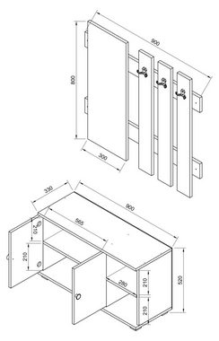 VCM Schuhschrank 2tlg. Holz Garderobe Dielenmöbel Schuhe Gados XL (1-St)