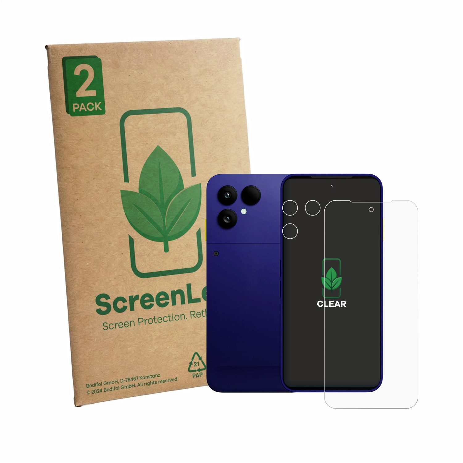 ScreenLeaf Displayschutzfolie Schutzfolie für Fairphone 6 Plus (Display+Kamera), 2 Stück, Displayschutz Schutz Folie Klar Transparent