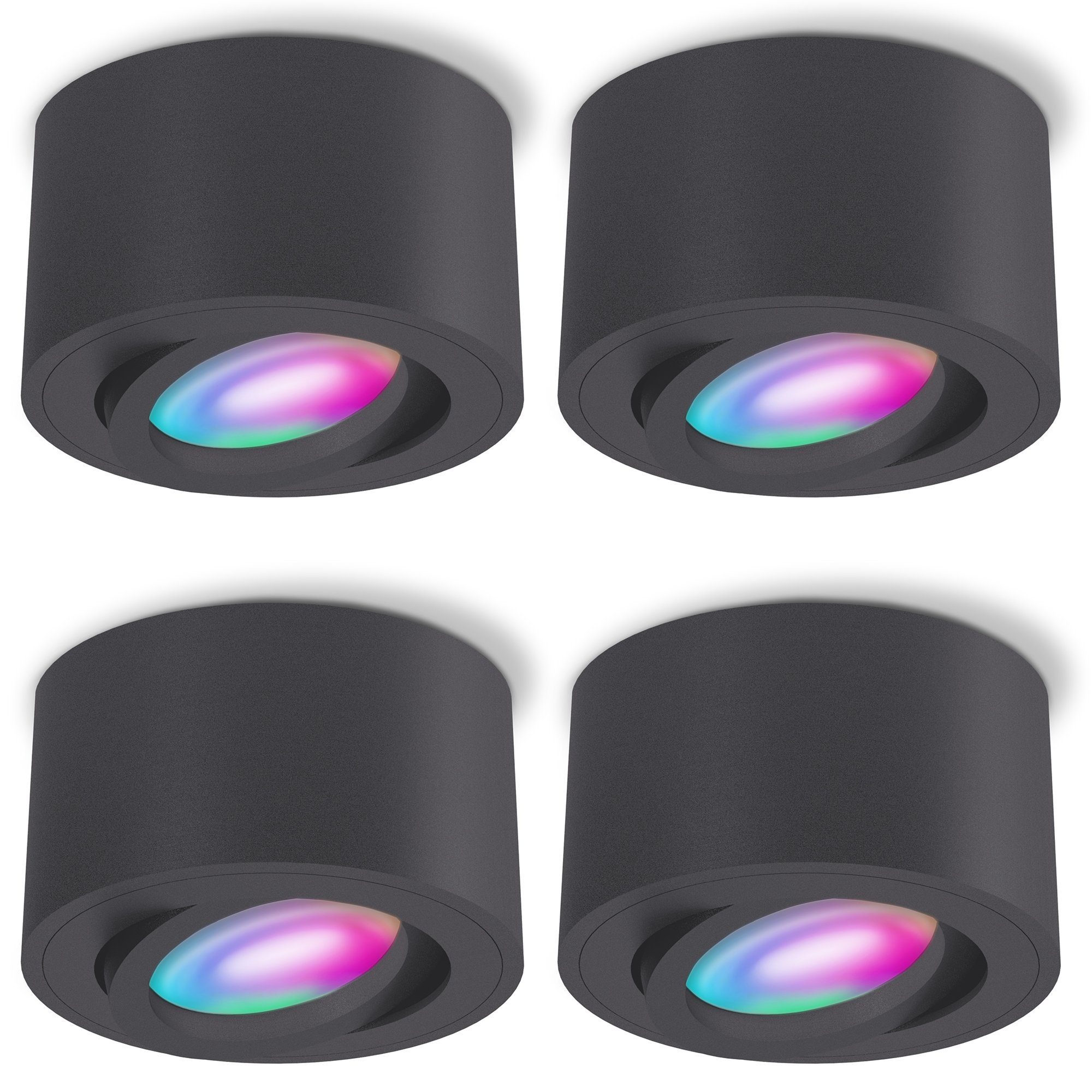 SSC-LUXon LED Aufbaustrahler CELI-1N Aufbauspot flach anthrazit schwenkbar mit Smart Wifi RGB LED, Neutralweiß, Warmweiß, Tageslichtweiß