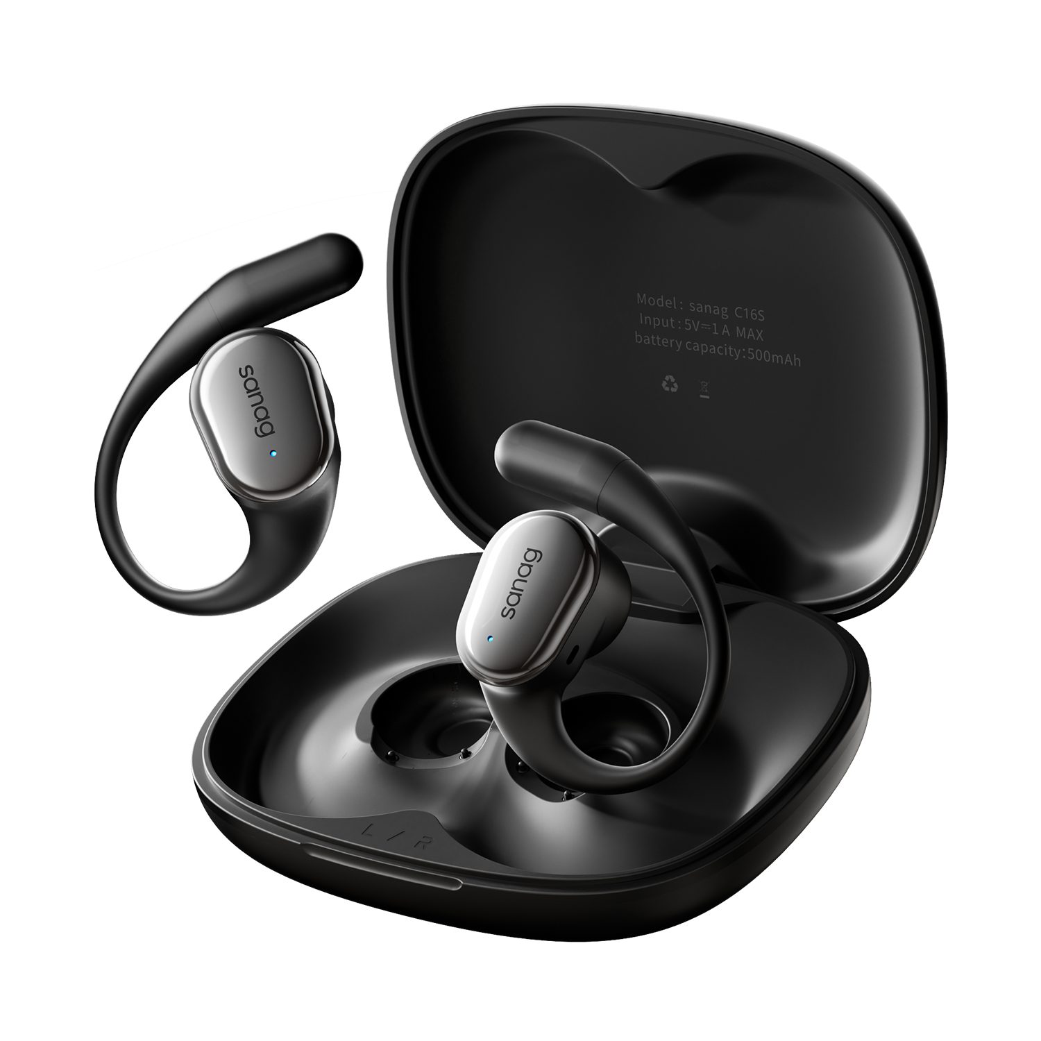 SANAG Bluetooth Наушники, Leichte und komfortable Наушники с открытым ухом (Bluetooth Наушники 5.4, Luftleitungs Наушники mit Klare Anrufqualität und Intelligente Bassoptimierung, ENC Noise Cancelling Earbuds, 60 Std Laufzeit, IPX5 Wasserdichte Kabellose Sport Bluetooth Наушники mit Ohrhaken,Ideal zum Büroarbeit,Fahren und Radfahren)