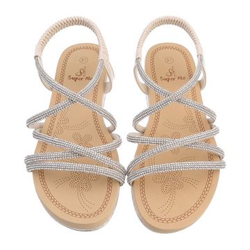 Ital-Design Damen Freizeit Riemchensandalette Keilabsatz/Wedge Keilsandaletten in Beige