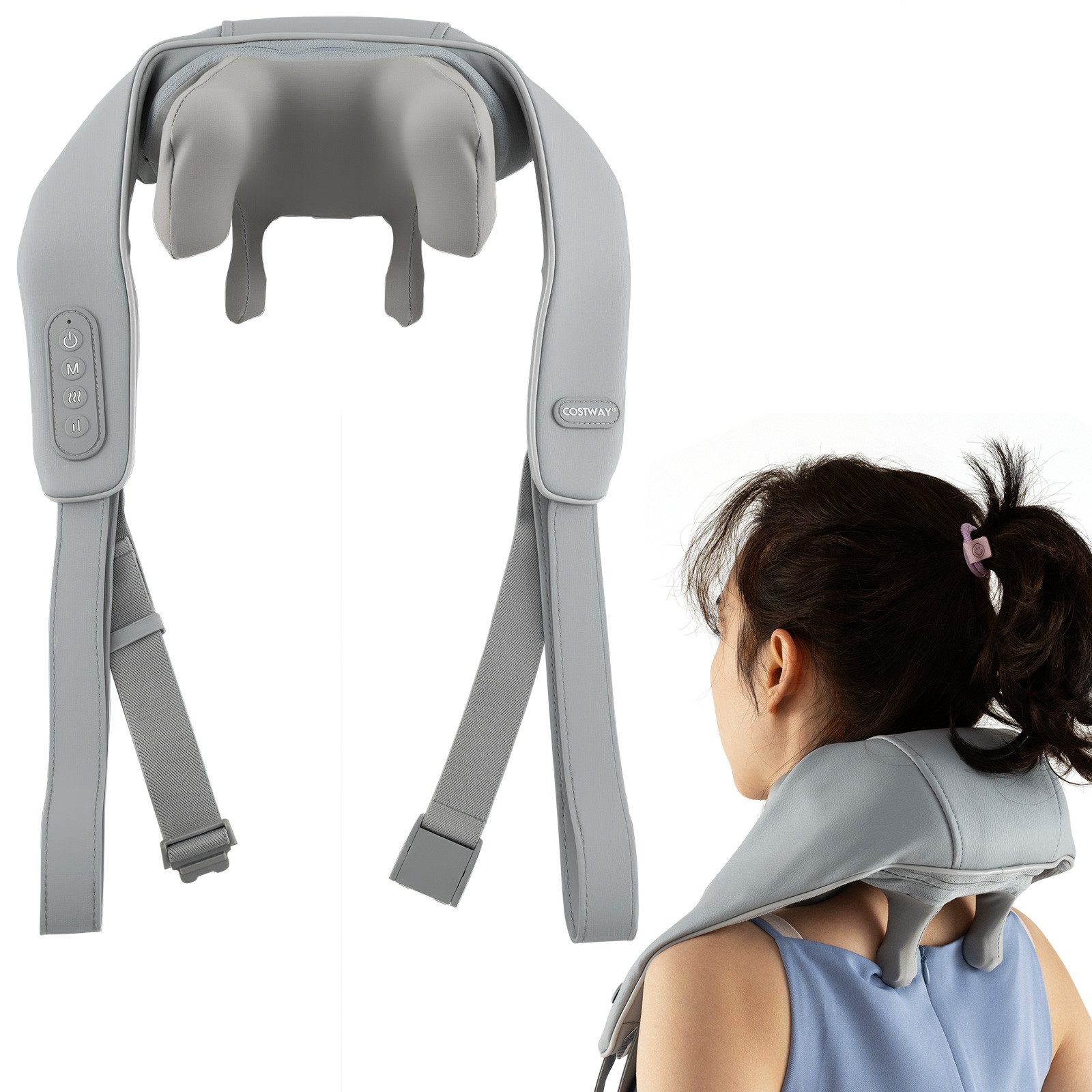COSTWAY Nacken-Massagegerät, 4D Shiatsu mit Tiefengewebekneten & 2 Heizstufen