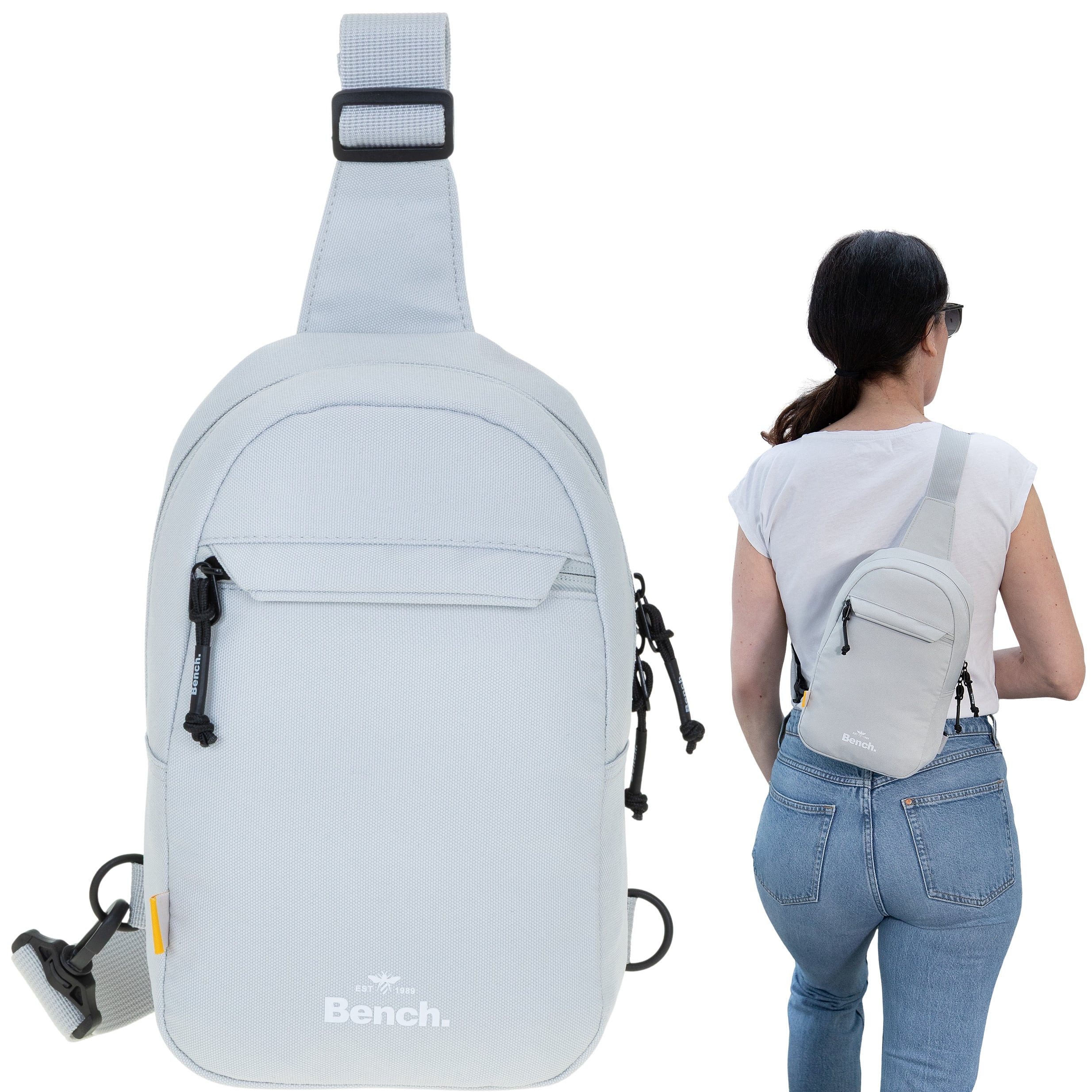 Bench. Umhängetasche Rucksack Crossbody Sling Bag Damen Herren klein, Fahrrad Tasche Konzert Festival Bag Umhängetasche + Etui
