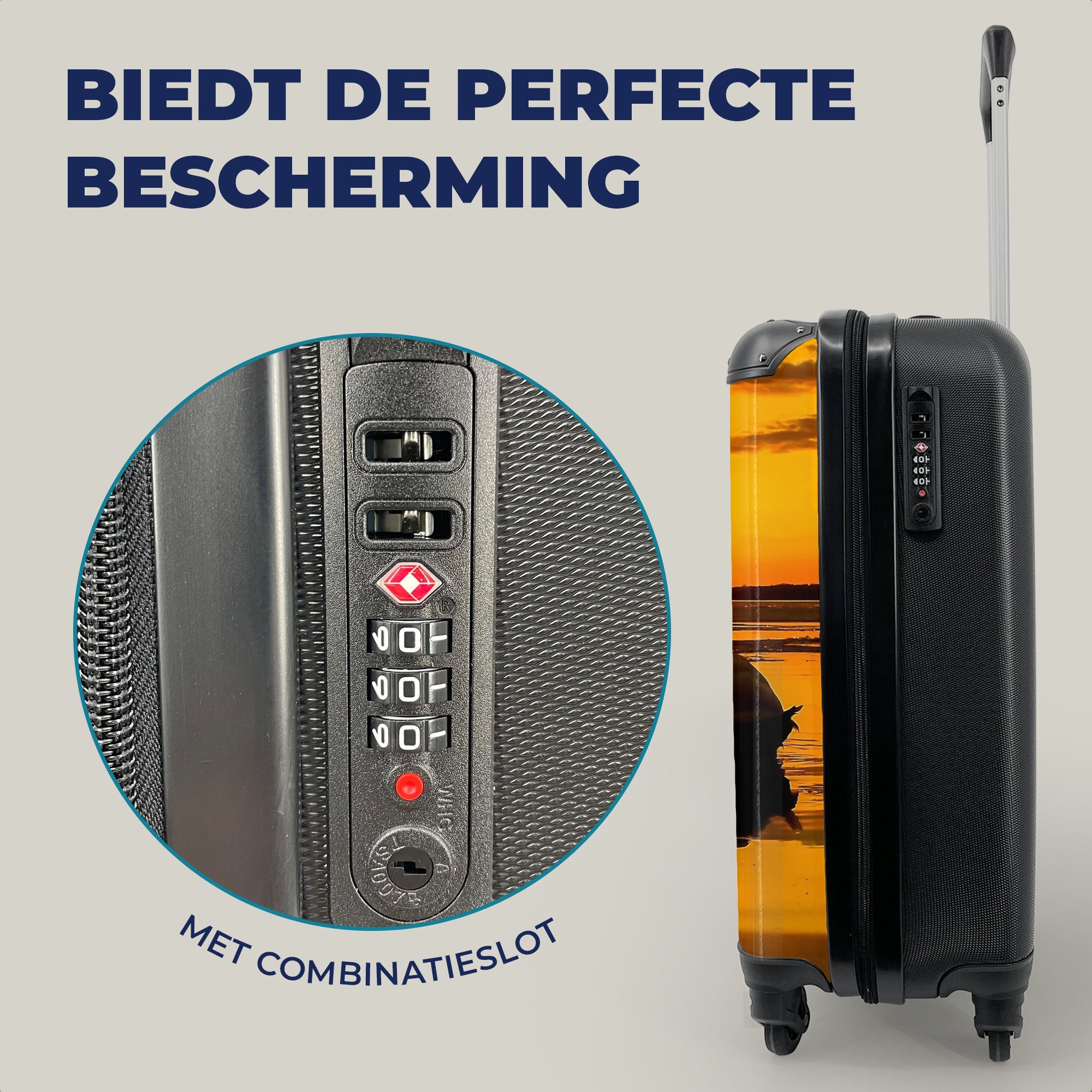 mit Handgepäck Wasser, Orange MuchoWow Ferien, - Reisetasche 4 - Handgepäckkoffer für Reisekoffer Schwäne - rollen, Vogel Trolley, - Sonnenuntergang Rollen,