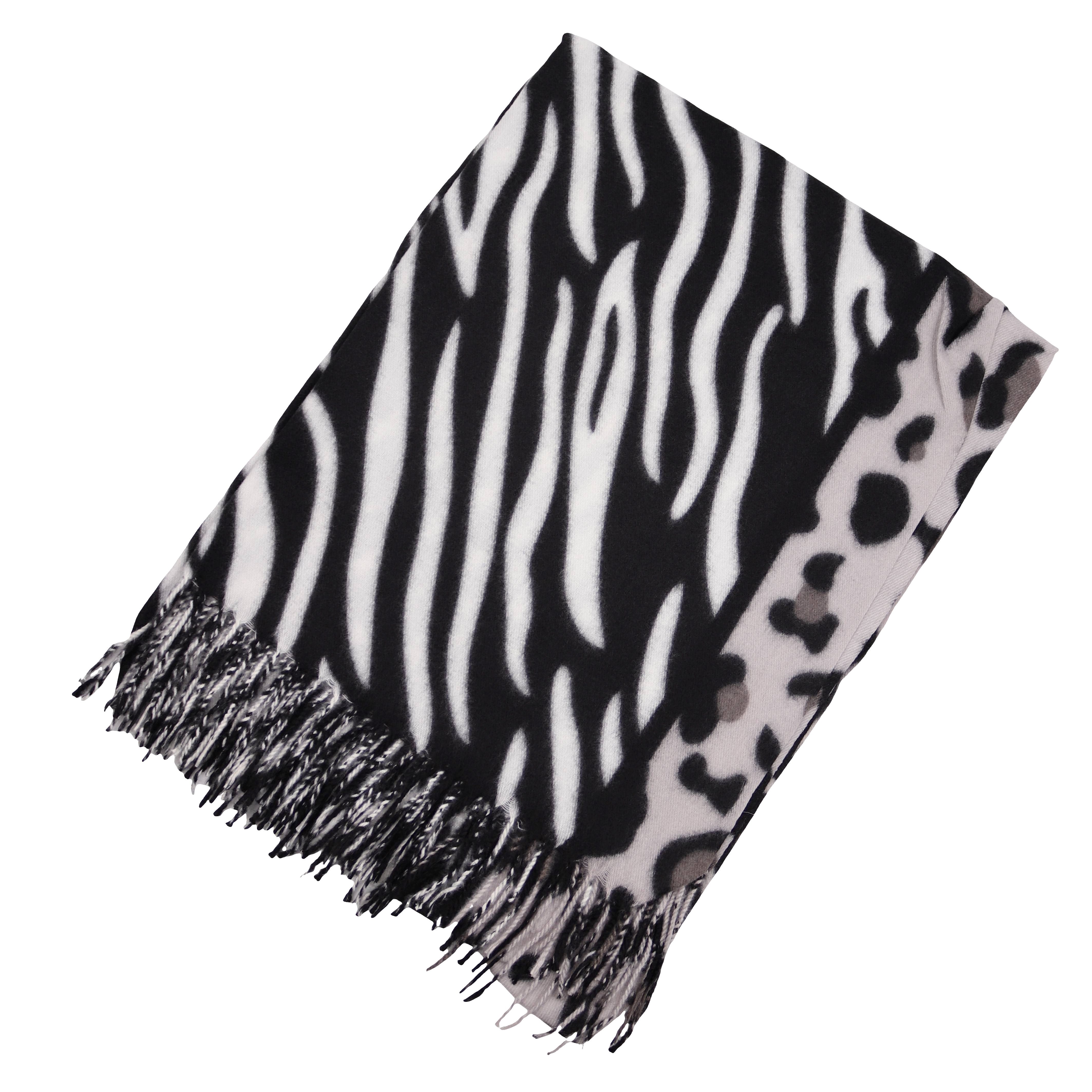 MIRROSI Modeschal weicher und warmer Schal mit Fransen, ca.70x180cm, (Leopard Zebra Muster), Damen Halstuch ideal für Herbst und Winter