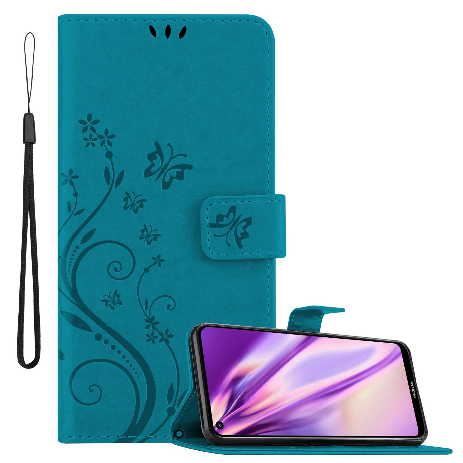 Cadorabo Handyhülle für Nokia 5.4 Hülle Nokia 5.4, Hülle Schutzhülle Blumen Flower mit Standfunktion Kartenfach Magnet