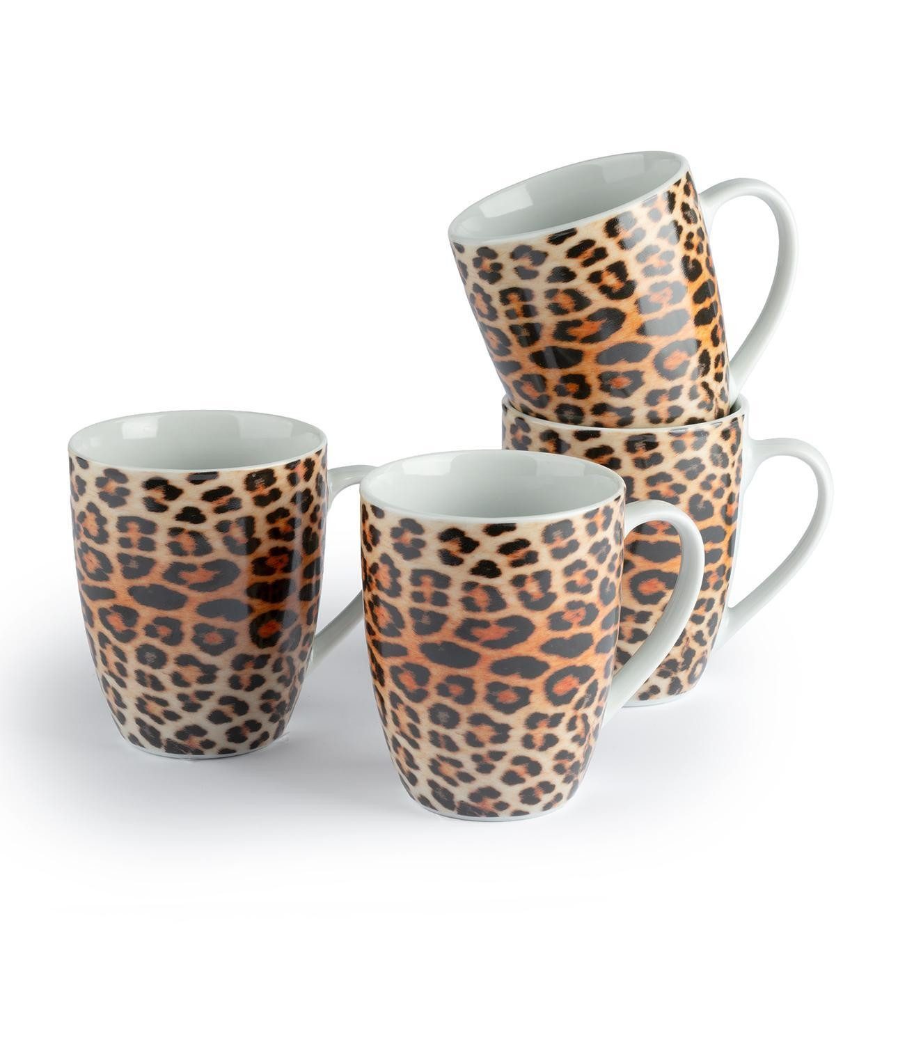 HIT Trading Tasse Kaffeebecher LEOPARD, Braun, Ø 9 cm, Keramik