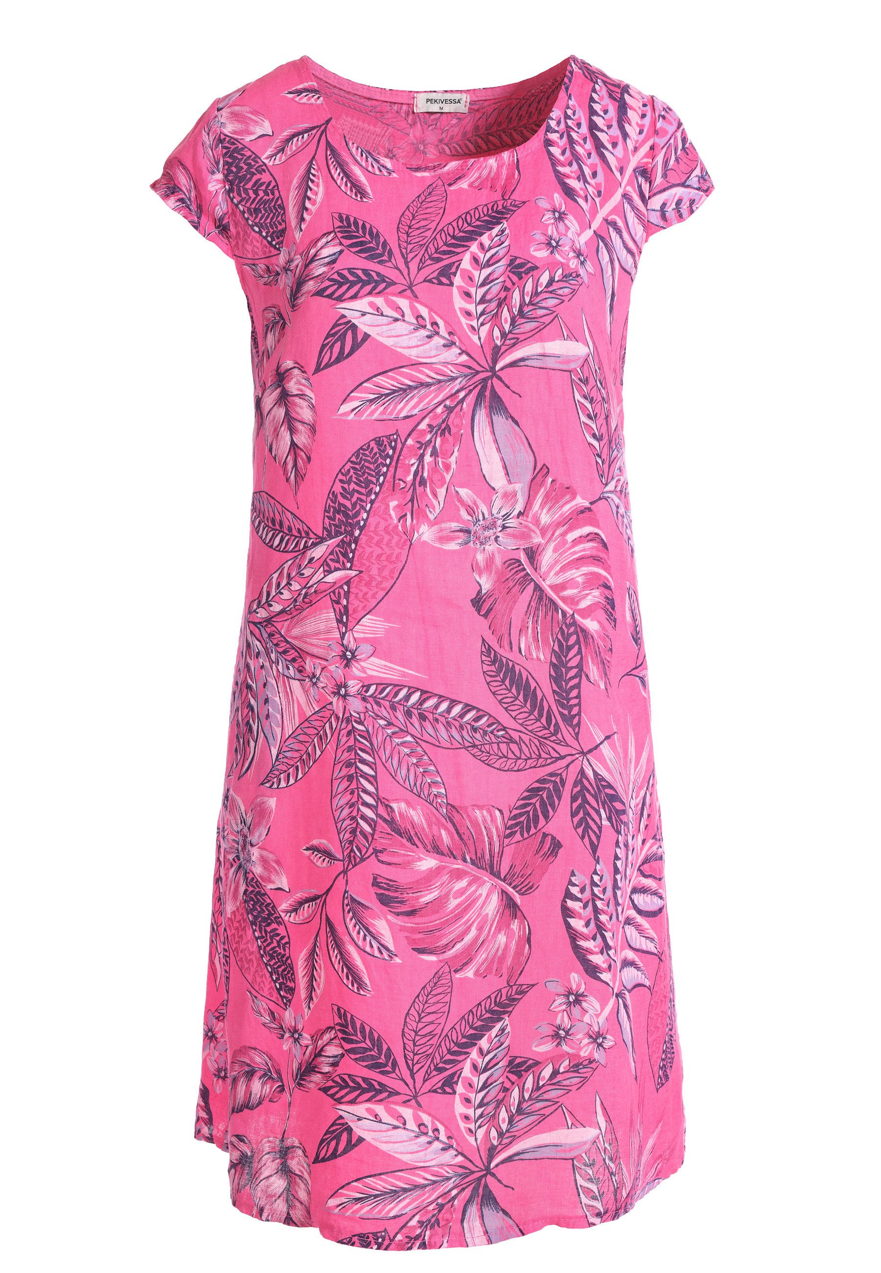 PEKIVESSA Sommerkleid Leinenkleid knielang kurzarm mit günstig online kaufen