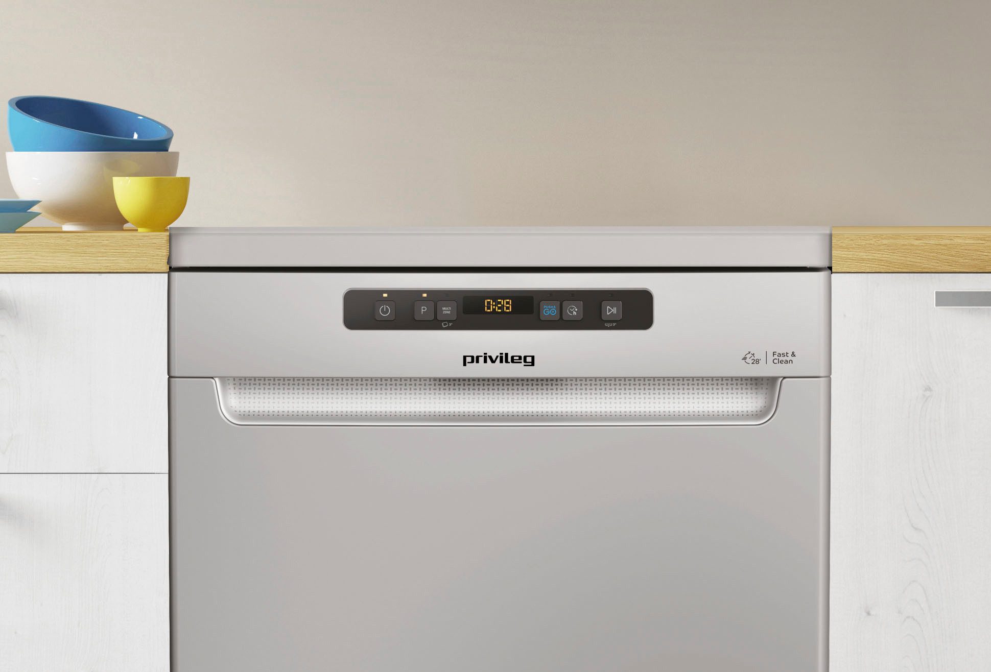 Privileg Standgeschirrspüler P0F ECO D551 S, 14 Maßgedecke, Fast&Clean 28’ – das effektive Reinigungsprogramm unter 28 Minuten