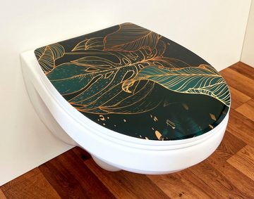 ADOB WC-Sitz grüne Blätter, mit Absenkautomatik, zur Reinigung abnehmbar