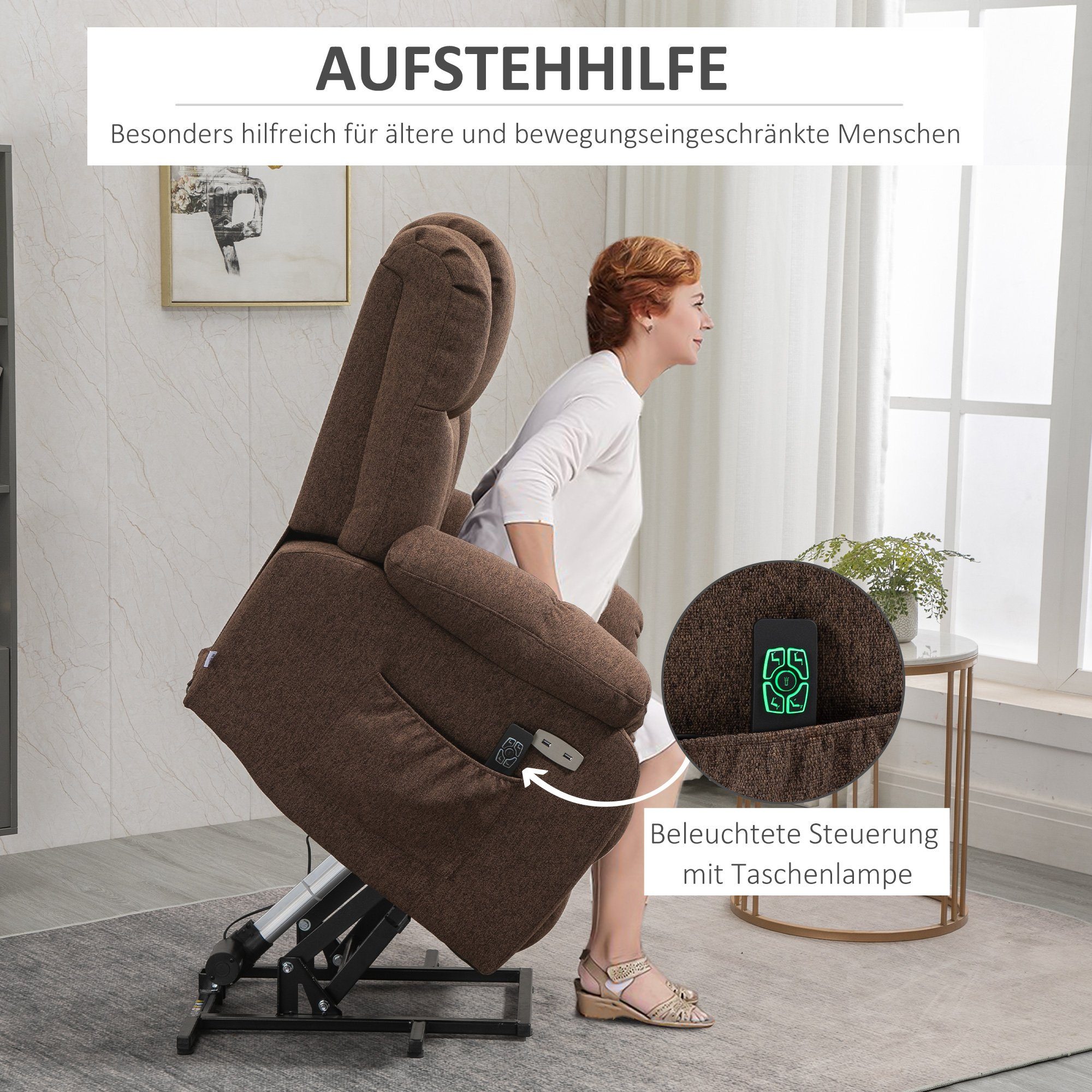 174cm 2-St., Braun x HOMCOM und TV-Sessel), Fernbedienung x mit Liegefunktion in Liegefläche 92 Größe (Set, 95 L, Relaxsessel cm, 107