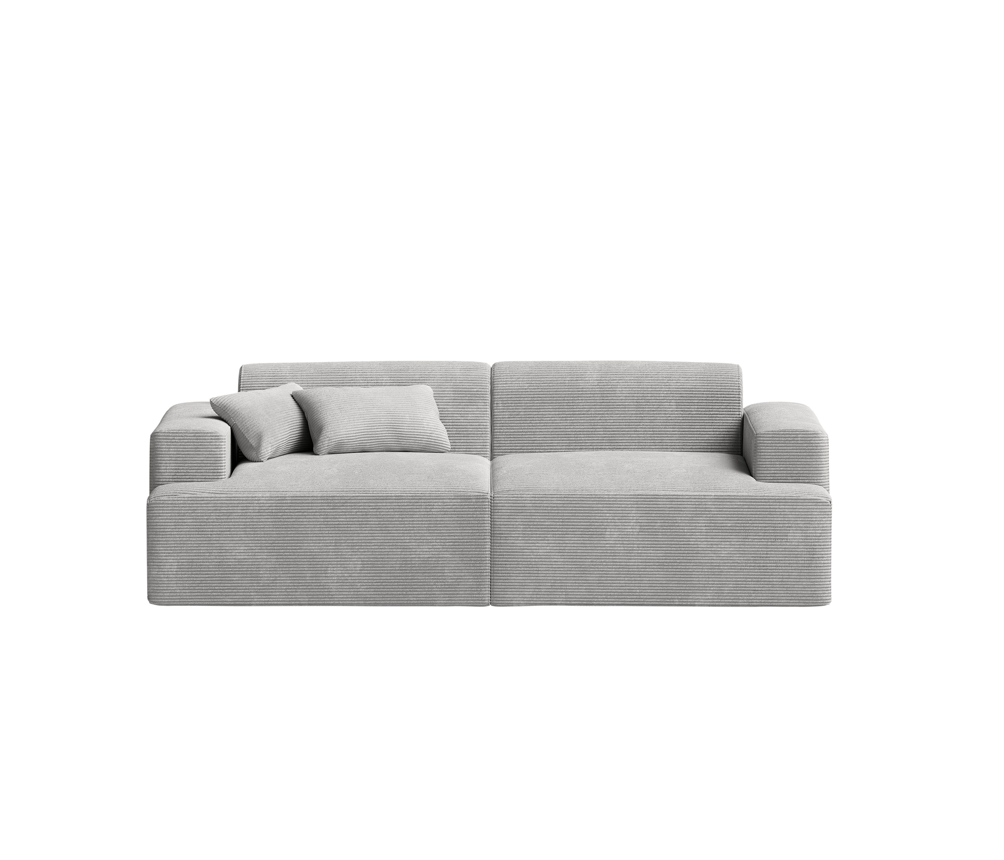 skølm Sofa Freki aus Cord, Vollschaumcouch mit Federkern und Vakuum-Kompression, Grau, Couch 2 Sitzer mit 2 Kissen, kein Aufbau erforderlich