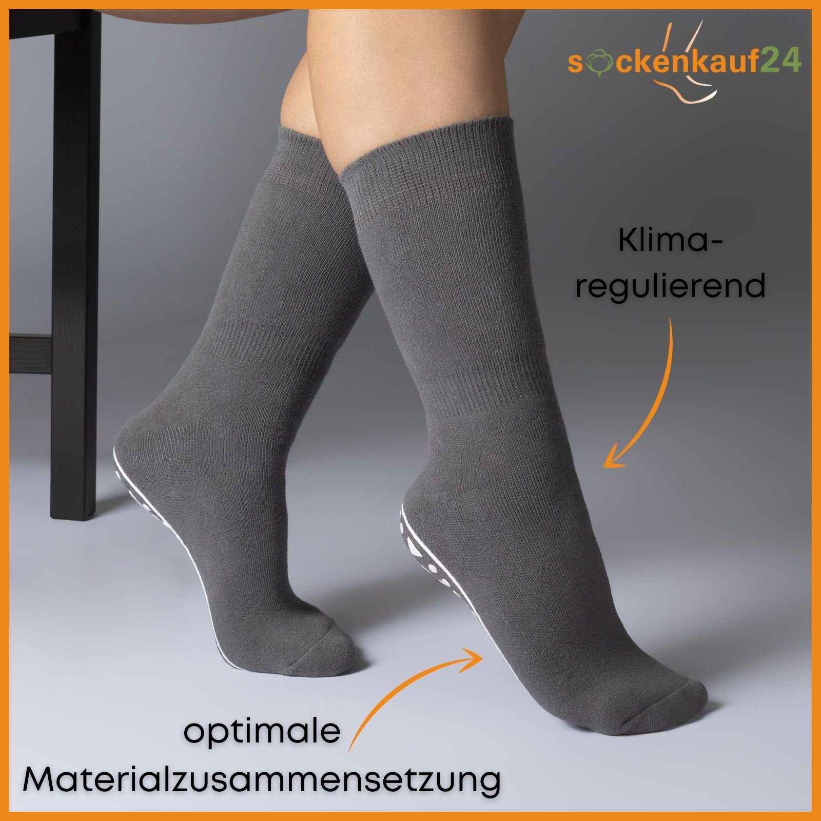 sockenkauf24 ABS-Socken 2, 4 oder 6 Paar Damen & Herren Anti Rutsch Socken Baumwolle (Schwarz, Blau, Grau, 2-Paar, 47-50) Stoppersocken Noppensocken - 21395 WP