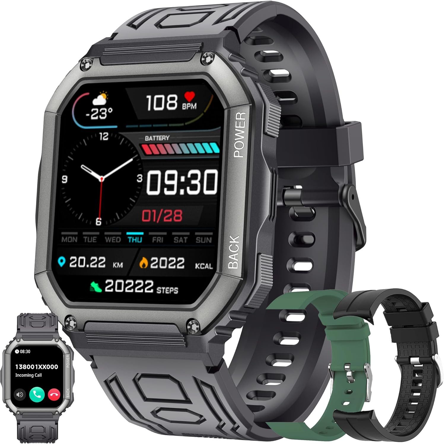 SGDDFIT Smartwatch (4,5 cm, android ios), Smartwatch mit 1.8" HD Display, Bluetooth Telefonie