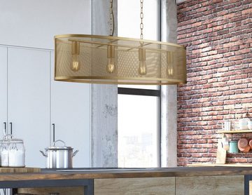 Licht-Erlebnisse Pendelleuchte JUSTIN, ohne Leuchtmittel, in Gold 4-flammig E27 Metall Retro Design Wohnzimmer