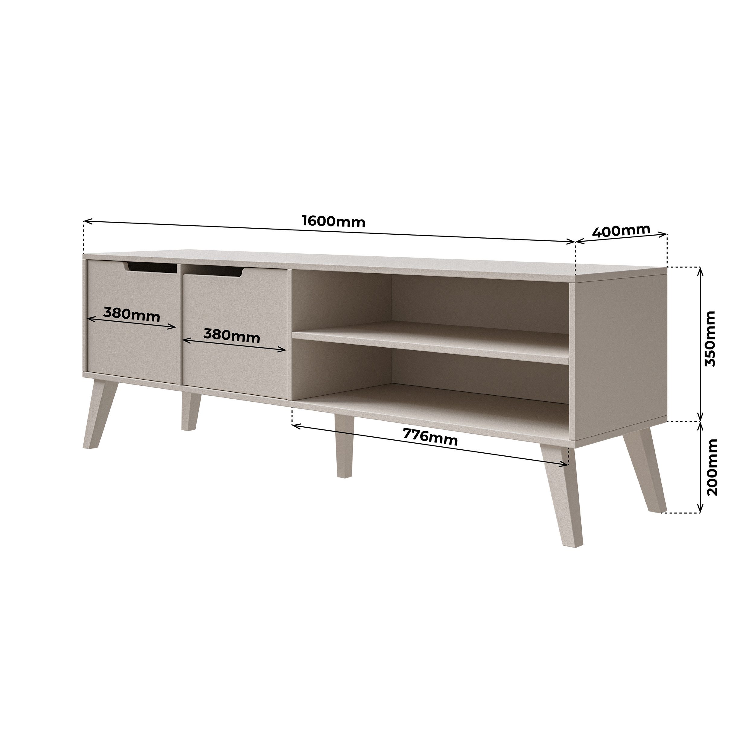 Beautysofa TV-Schrank NOREL kompaktes Design mit zwei Schränken und offenen Seitenfächern (erhältlich in Braun Walnuss & Cashmere) Breite: 160 cm – Bild 3 von 4